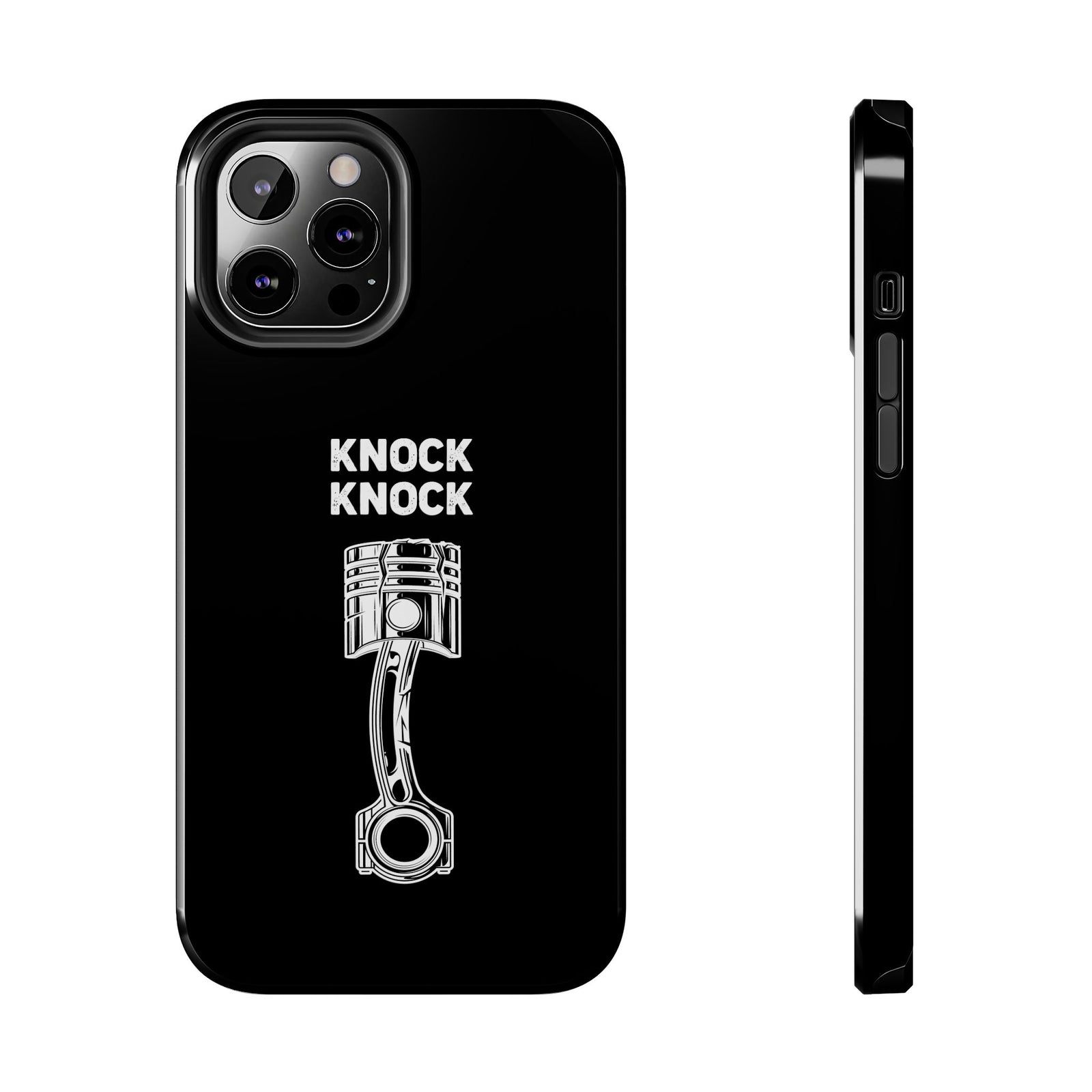Knock Knock Broken Piston Phone Case t-shirt flat lay - automotive gift