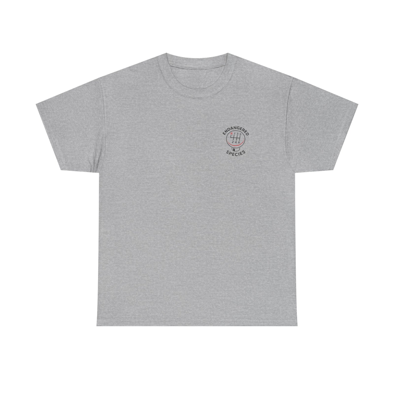 Endangered Species Stick Shift T-Shirt close up - funny car guy shirt for three-pedal drivers