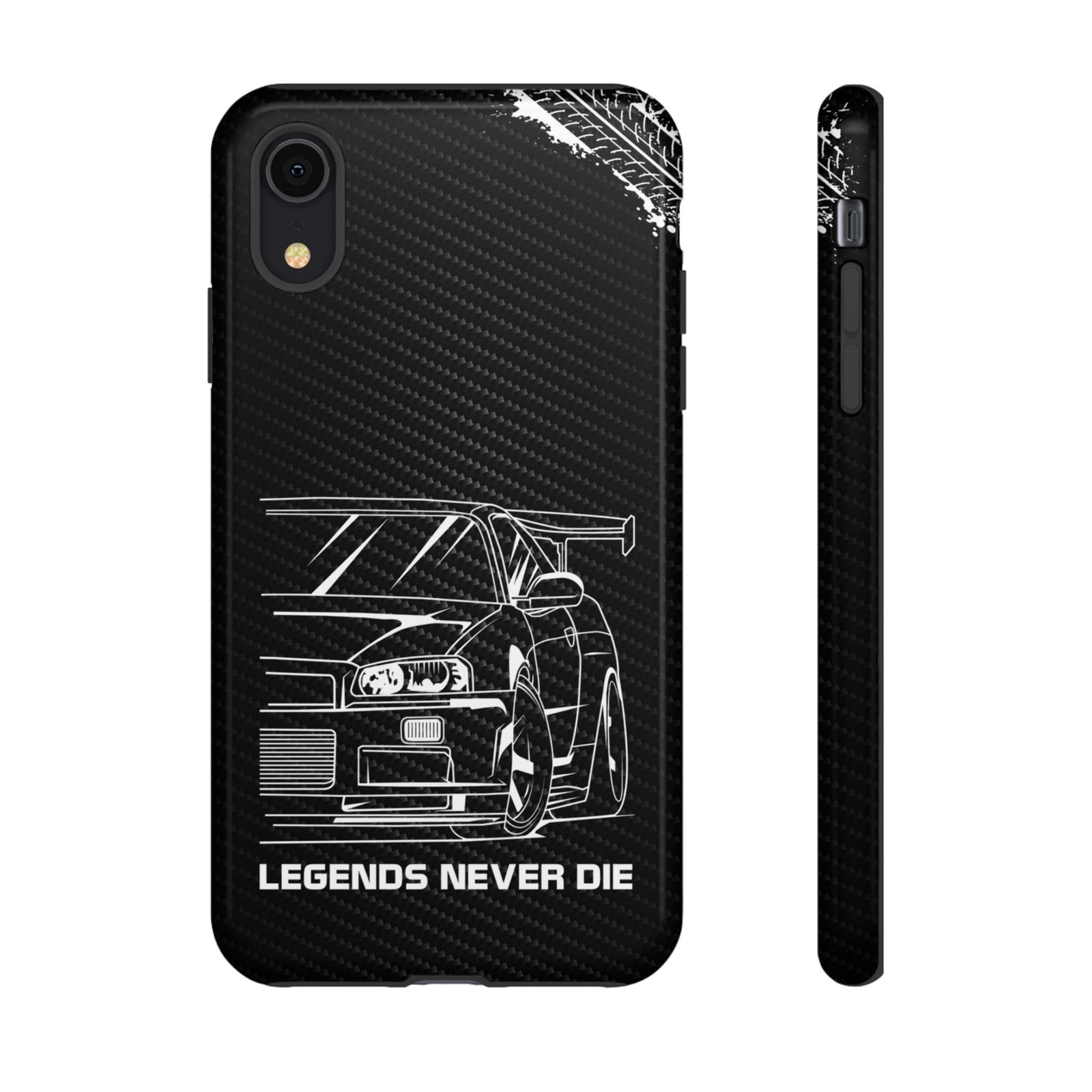 JDM Legends Never Die Tough Phone Case - iPhone XR, glossy, front and side view