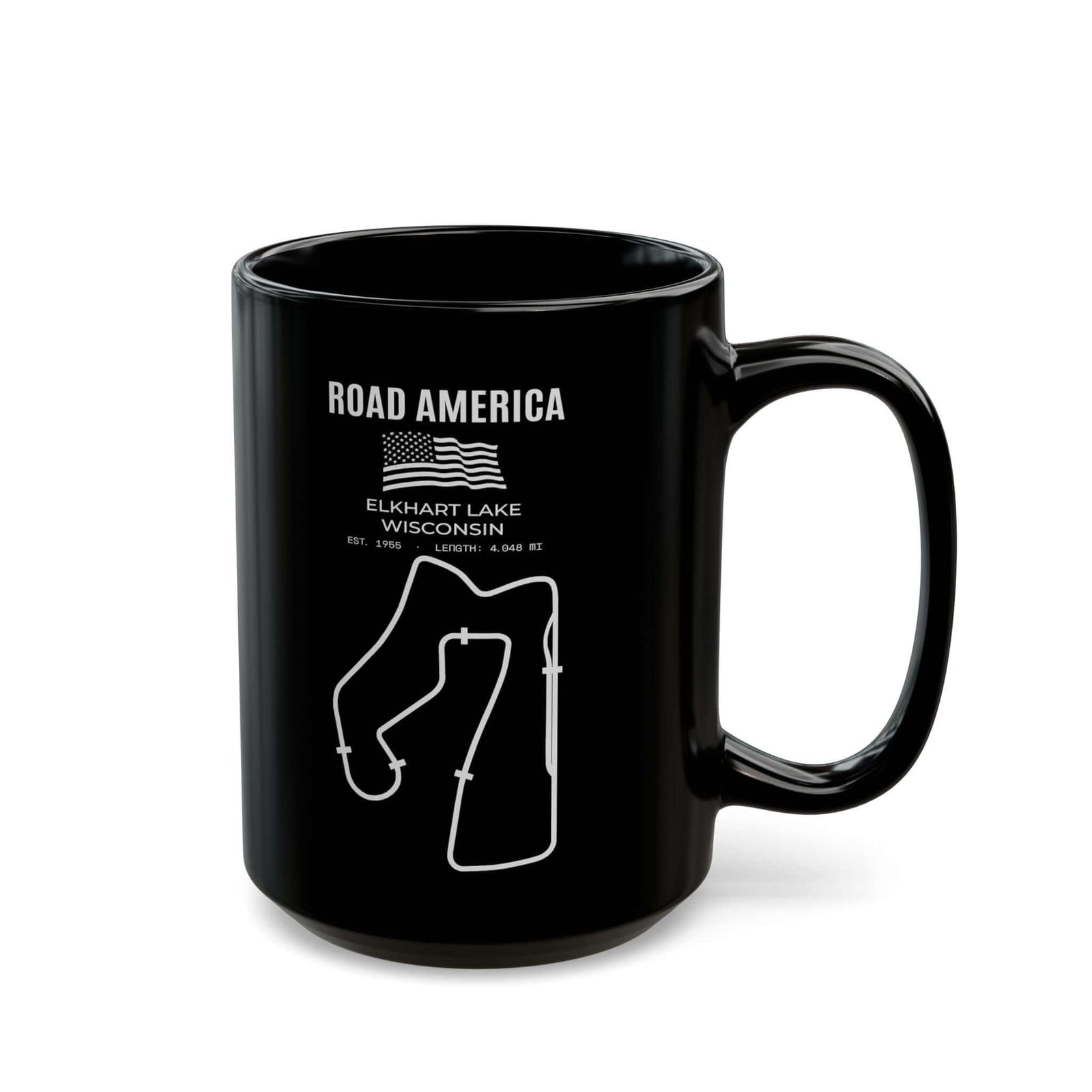 Road America Race Track Mug - 15oz black coffee mug, handle on the right