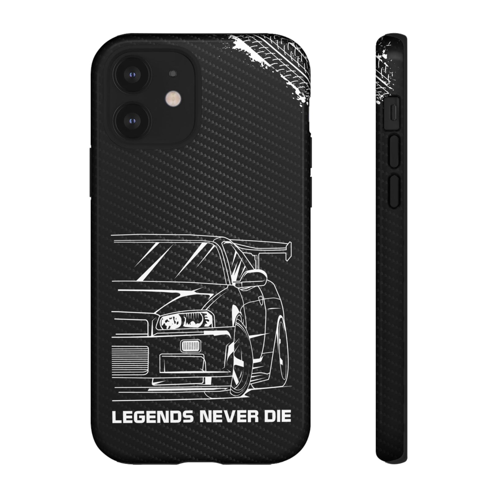 JDM Legends Never Die Tough Phone Case - iPhone 12, glossy, front and side view