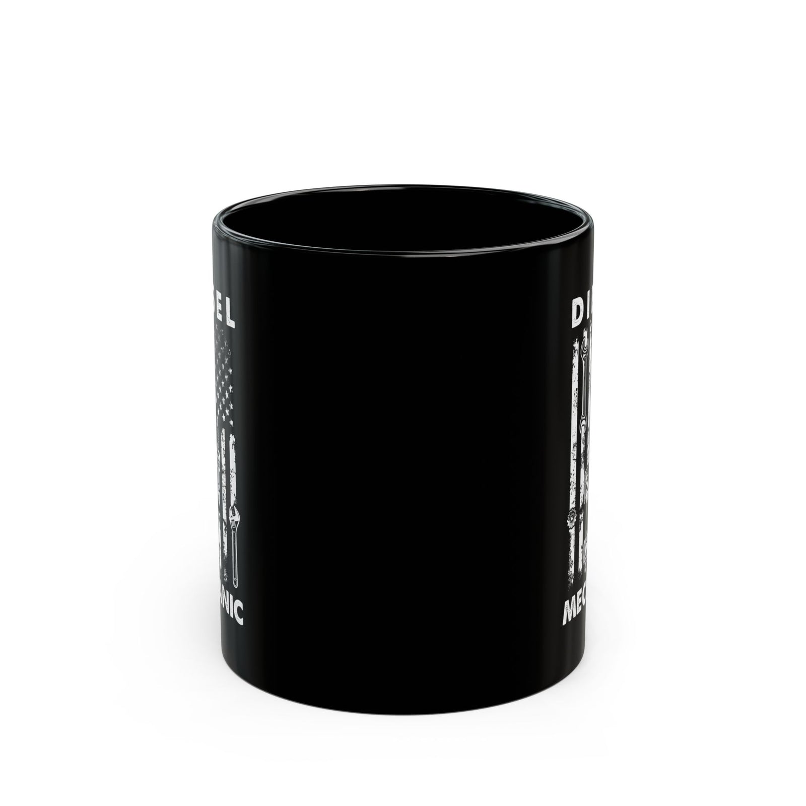 Diesel Mechanic Coffee Mug - 11oz black coffee mug, front view with print on both sides