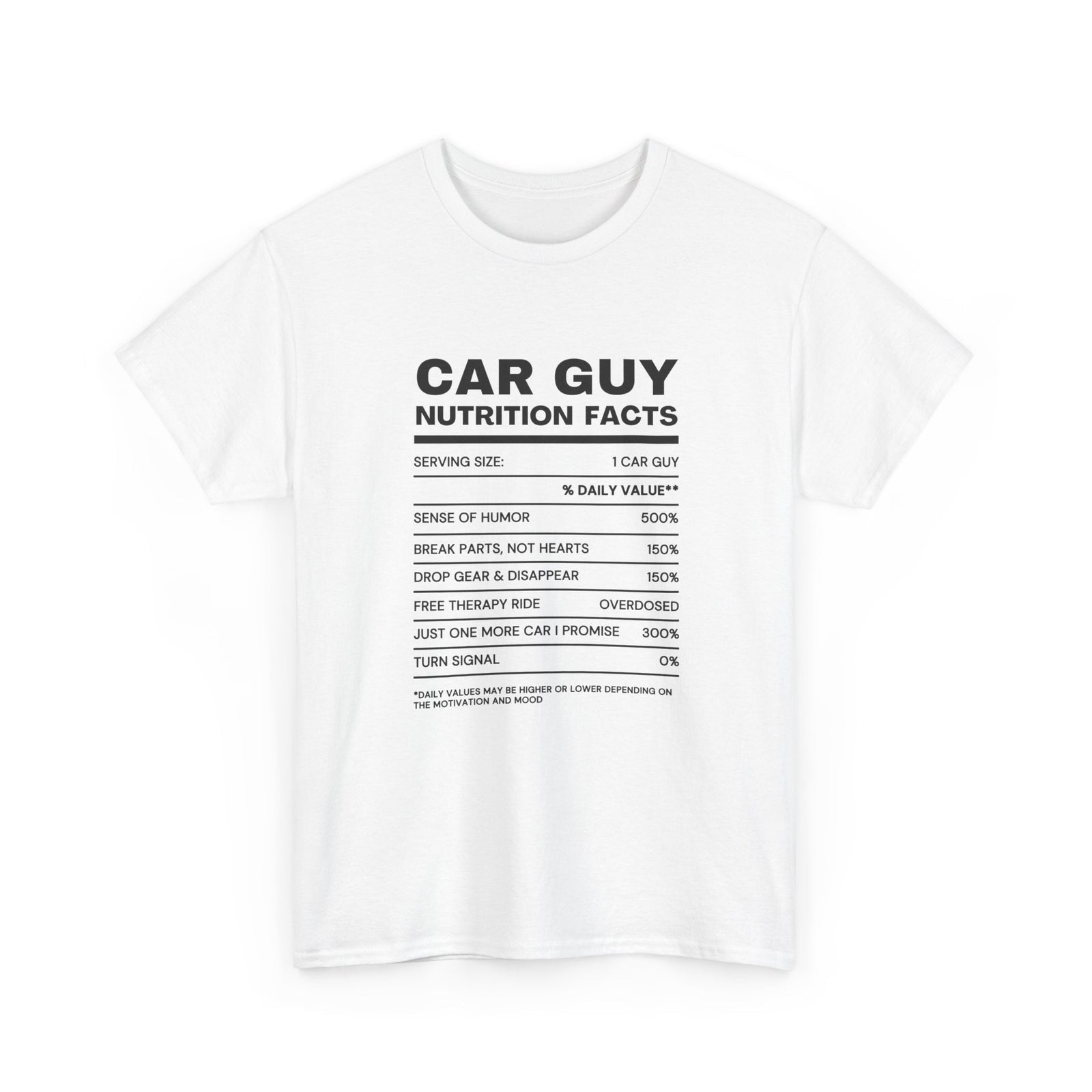 Car Guy Nutrition Facts T-Shirt | Funny Car Enthusiast Tee