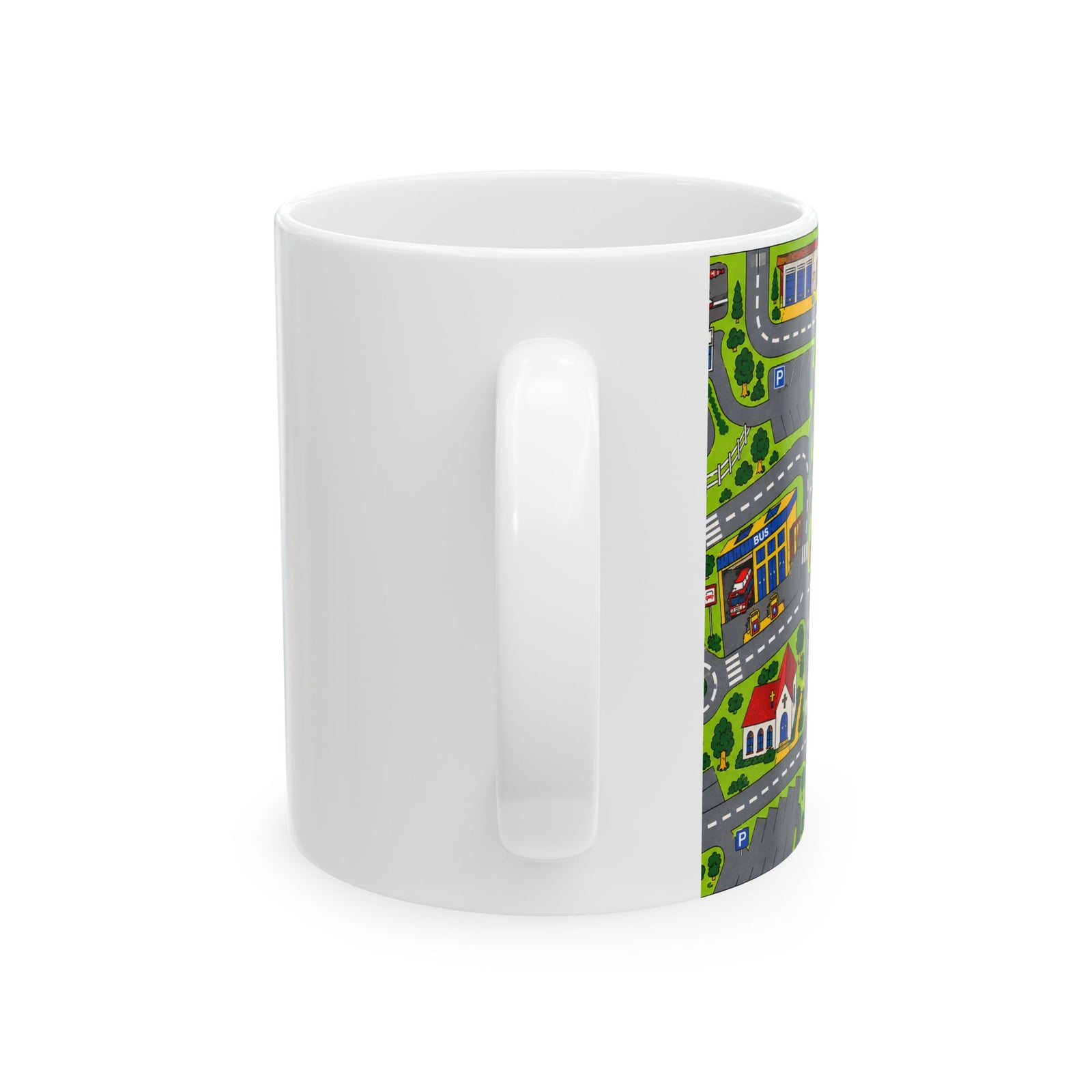 Retro 90s Road Play Carpet Mug - 11oz white coffee mug, handle facing front