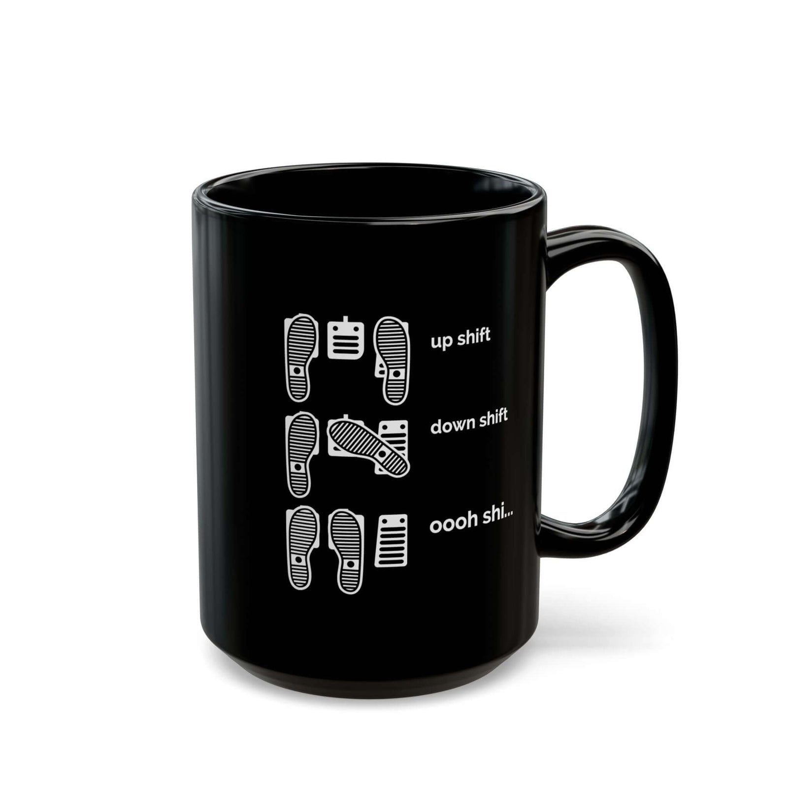 Heel Toe Rev Match Coffee Mug - 15oz black coffee mug, angled view