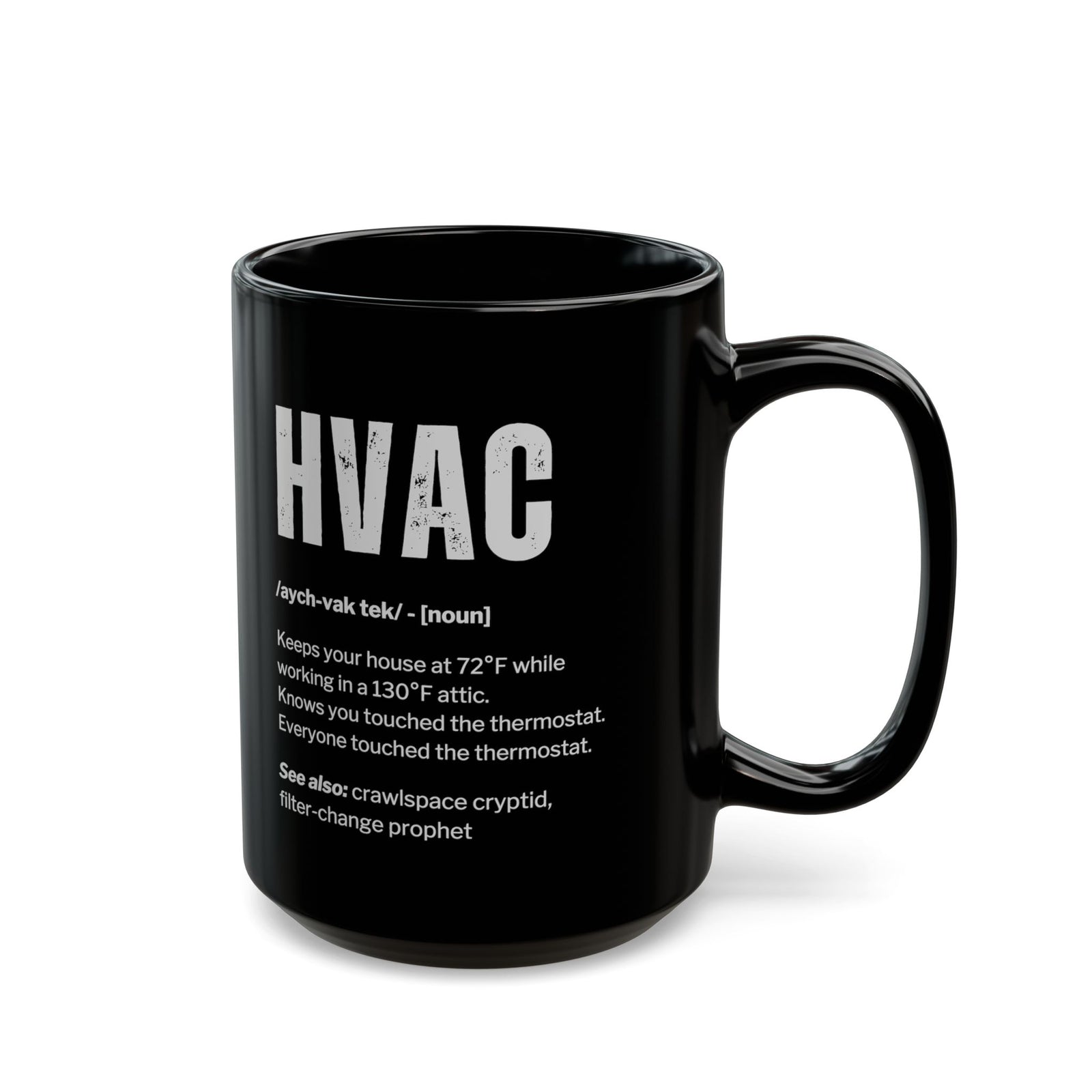 HVAC Definition Coffee Mug - 15oz black coffee mug, handle on the right