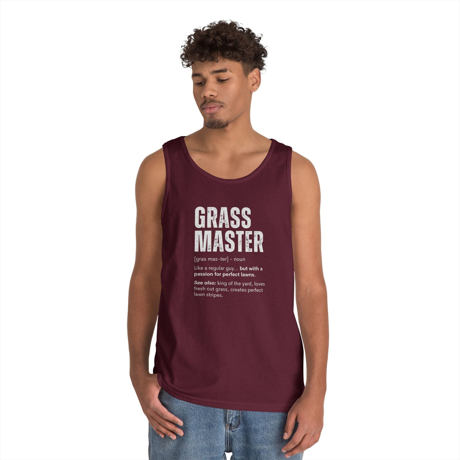 Grass Master Tank Top for Men, Funny Lawn Care Definition Sleeveless Shirt, Mowing Gift, Yard Work Singlet