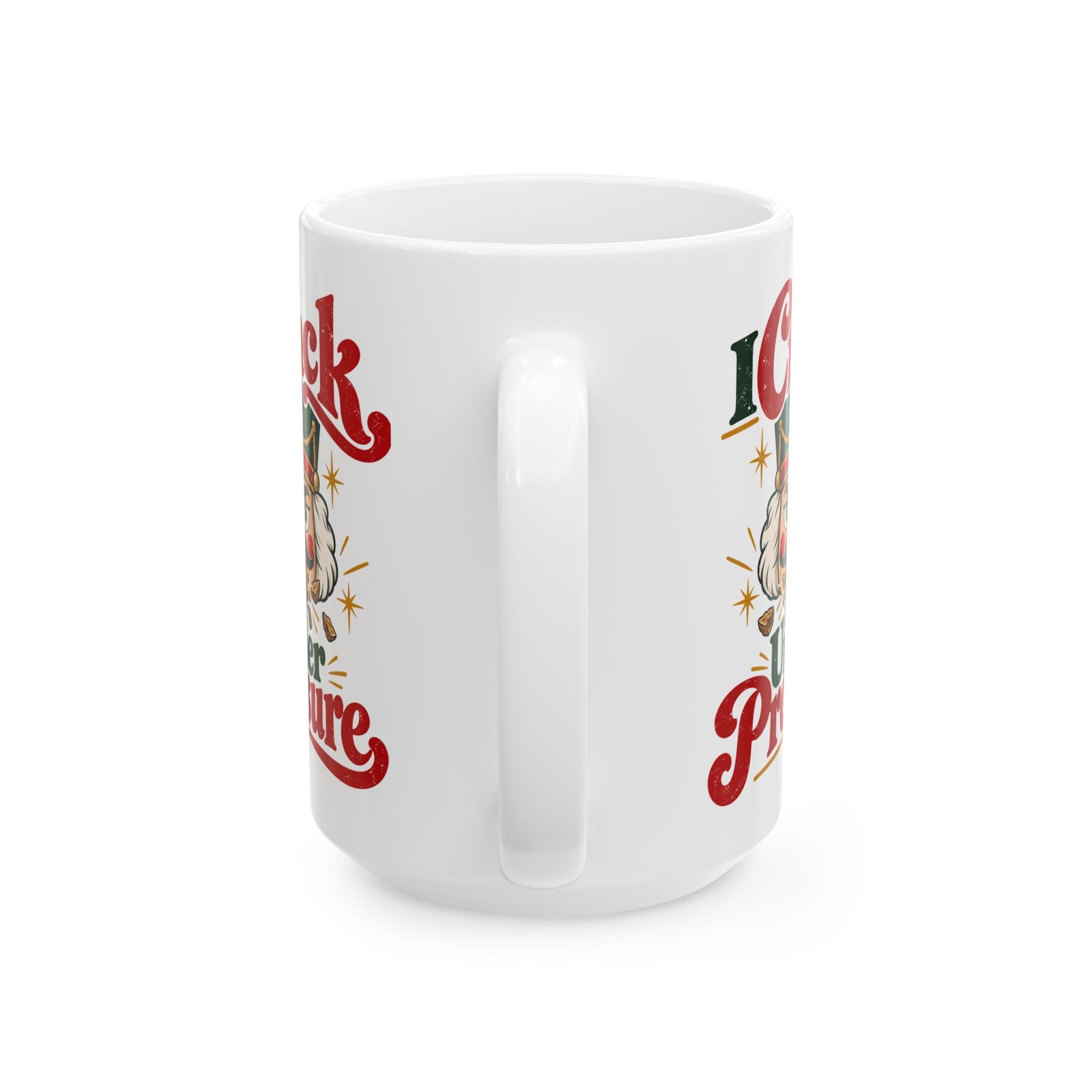 I Crack Under Pressure Coffee Mug - 15oz white coffee mug, handle facing front