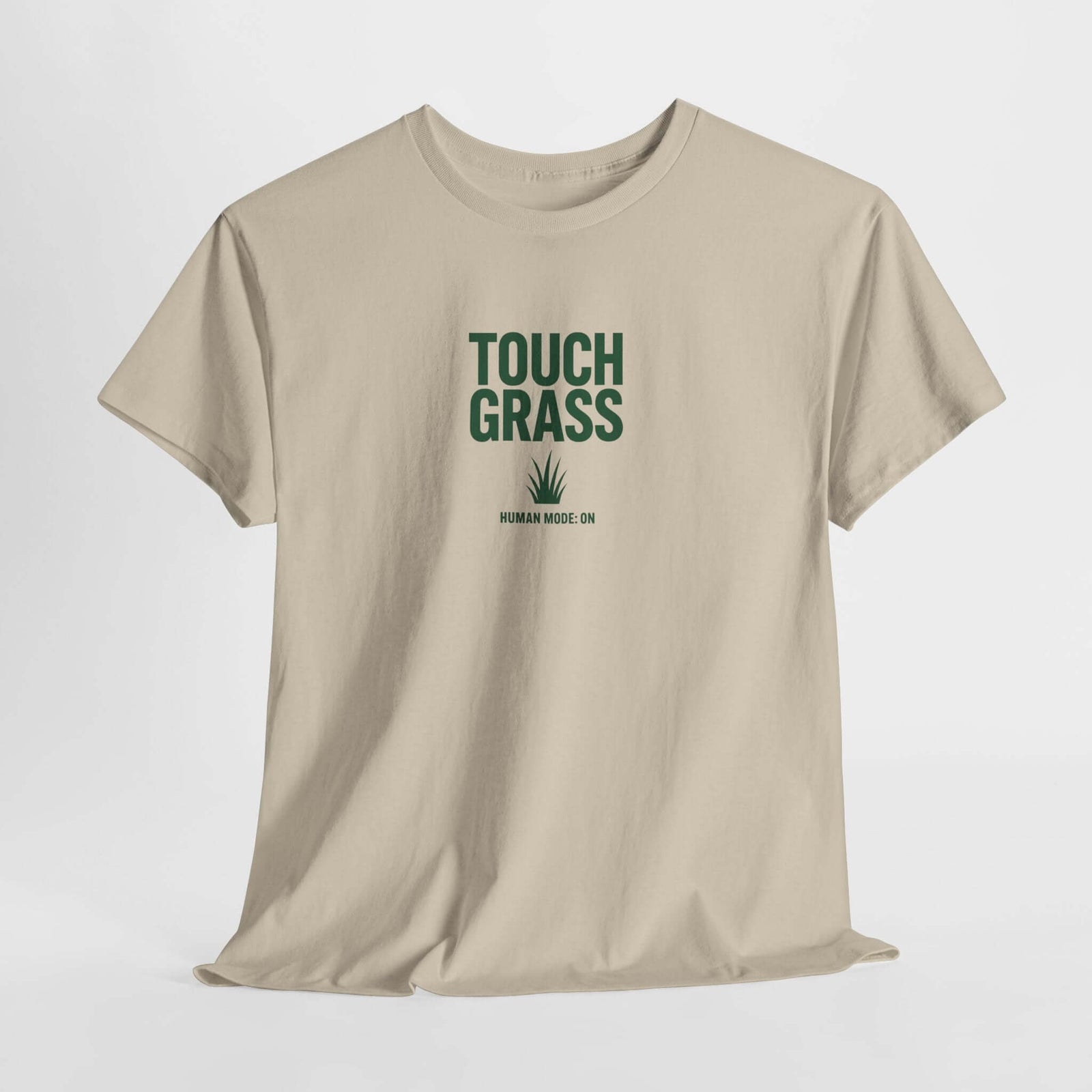 Touch Grass Human Mode On funny AI t-shirt - center chest graphic tee for programmers
