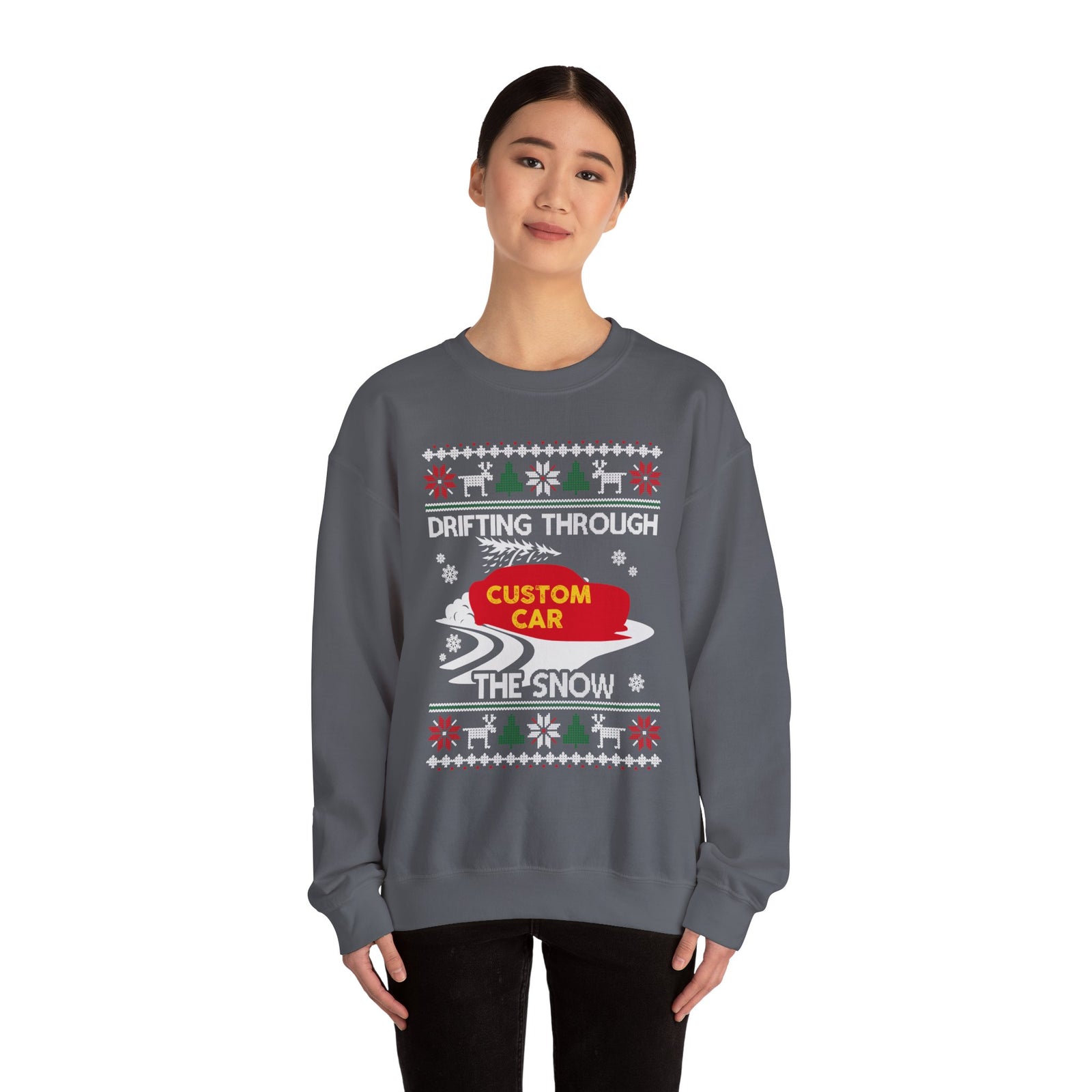 Drift Car Sweatshirt - Drifting Through the Snow Ugly Christmas Sweater