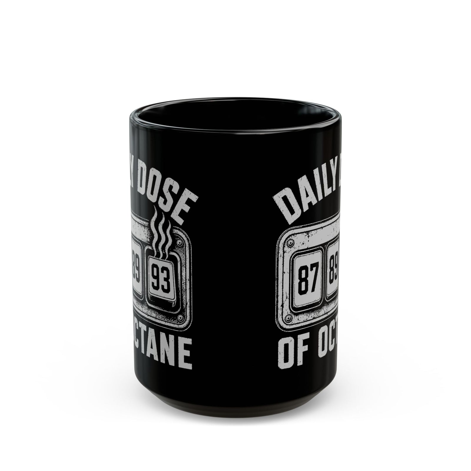 Daily Dose of Octane Coffee Mug - 15oz black coffee mug, front view with print on both sides