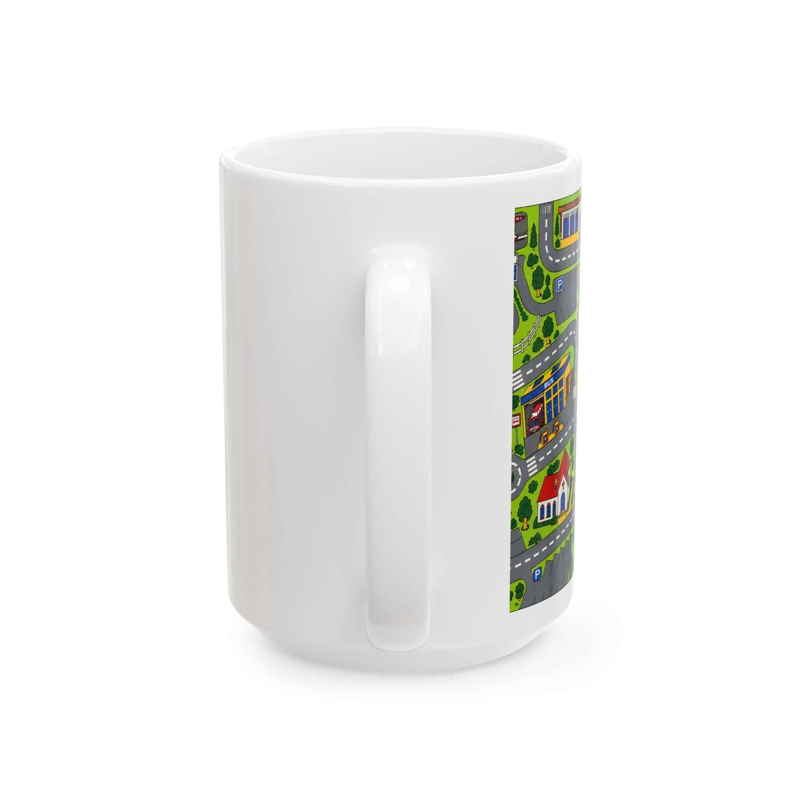 Retro 90s Road Play Carpet Mug - 15oz white coffee mug, handle facing front