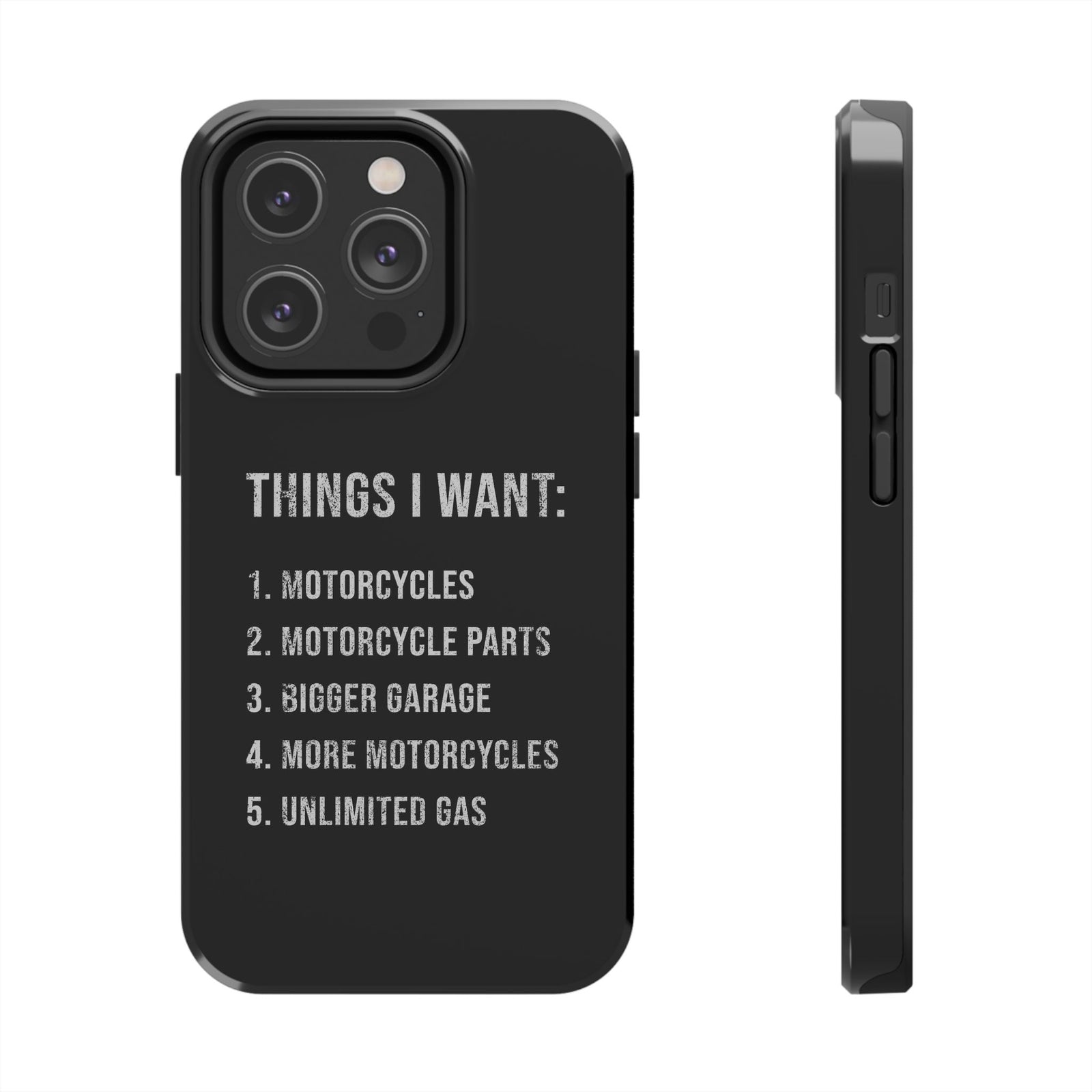 Things I Want: Motorcycles Phone Case shirt detail - petrolhead gift tee