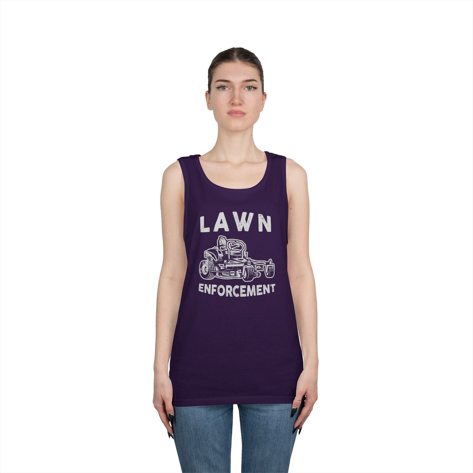 Lawn Enforcement Tank Top for Men, Funny Mowing Officer Sleeveless Shirt, Zero Turn Mower Gift, Gardener Singlet