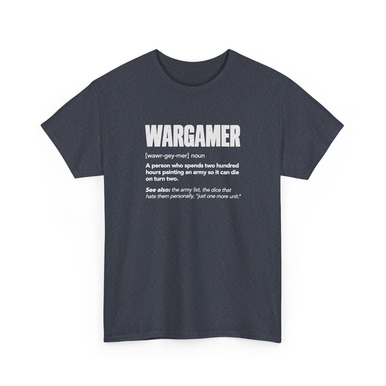 Wargamer Definition T-Shirt - Heather Navy t-shirt with the Wargamer dictionary definition printed on the front