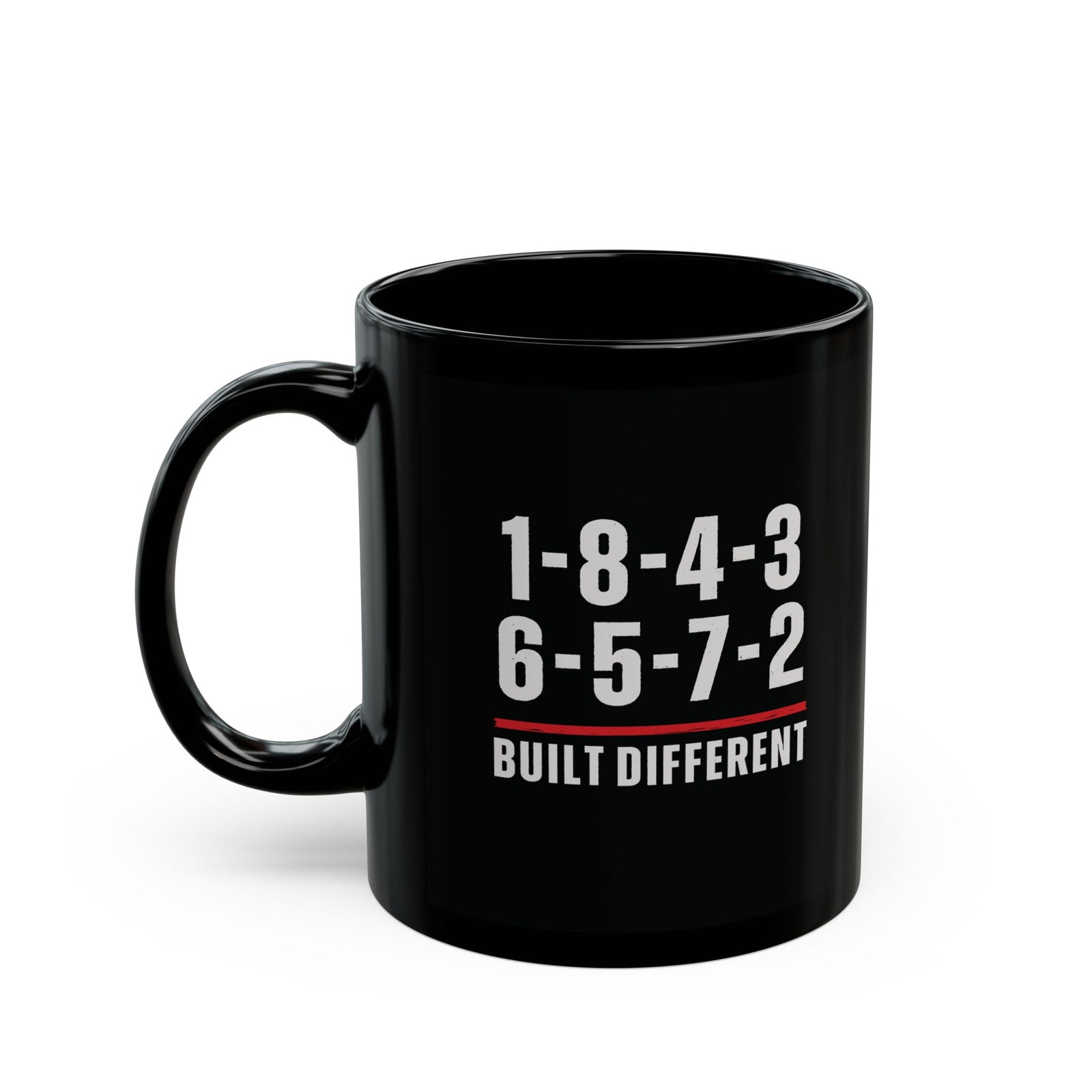 Built Different V8 Firing Order Mug - 11oz black coffee mug, handle on the left