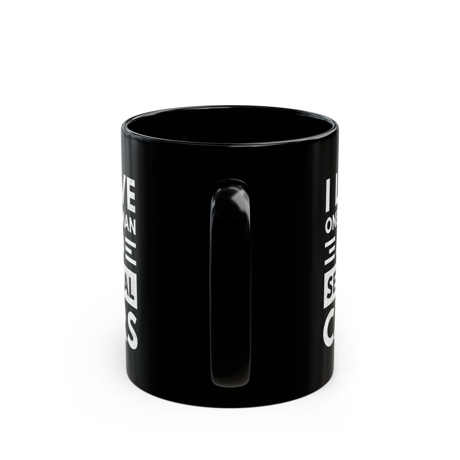 I Love One Woman and Several Cars Coffee Mug - 11oz black coffee mug, handle facing front