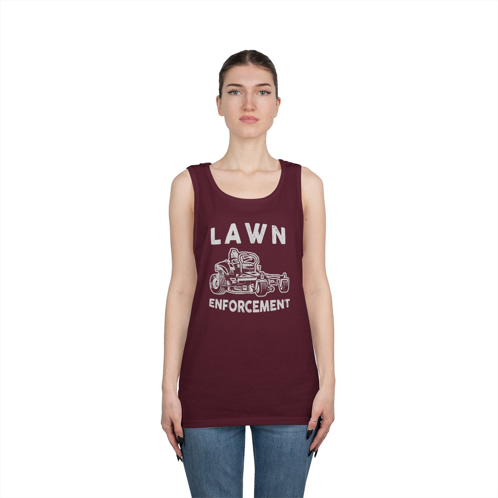 Lawn Enforcement Tank Top for Men, Funny Mowing Officer Sleeveless Shirt, Zero Turn Mower Gift, Gardener Singlet