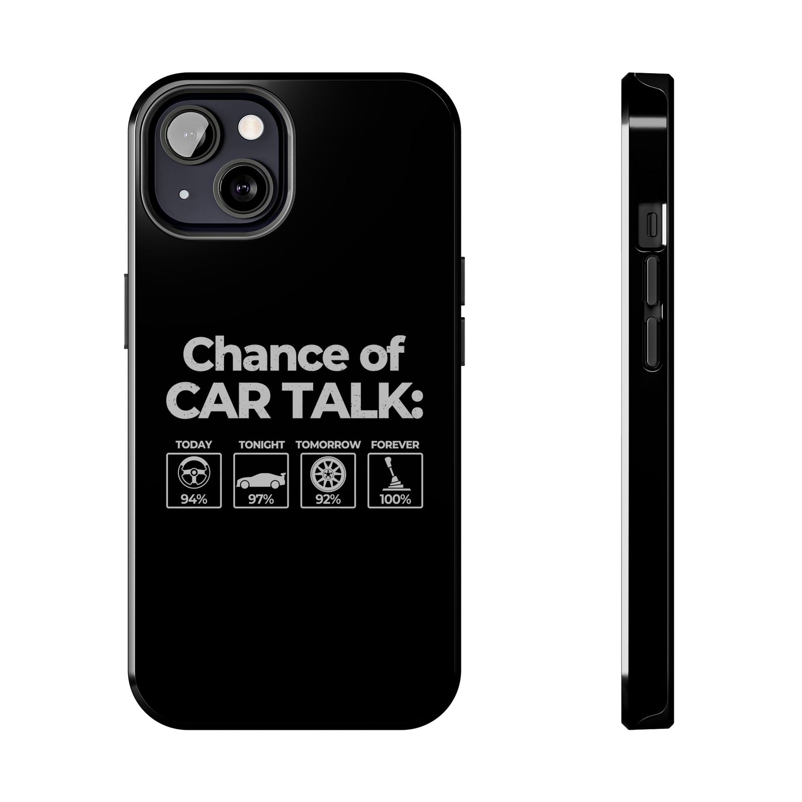 100% Chance of Car Talk Phone Case shirt back view - car enthusiast tee