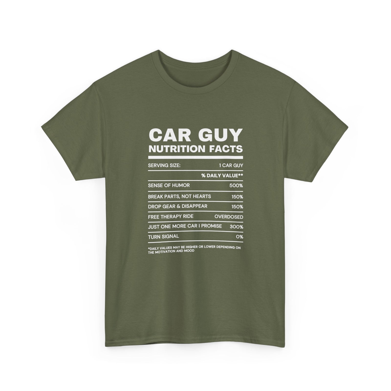 Car Guy Nutrition Facts T-Shirt | Funny Car Enthusiast Tee