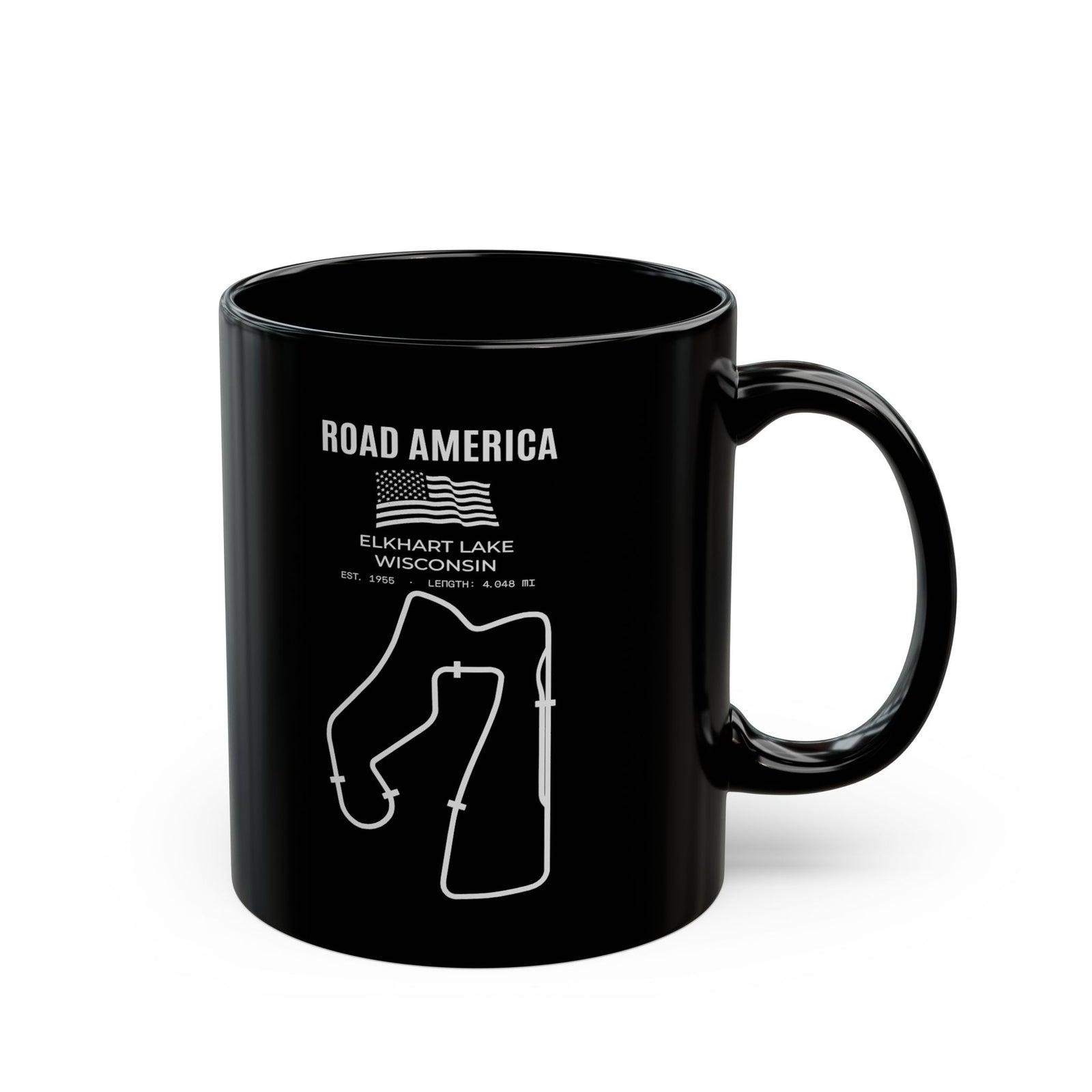 Road America Race Track Mug - 11oz black coffee mug, handle on the right