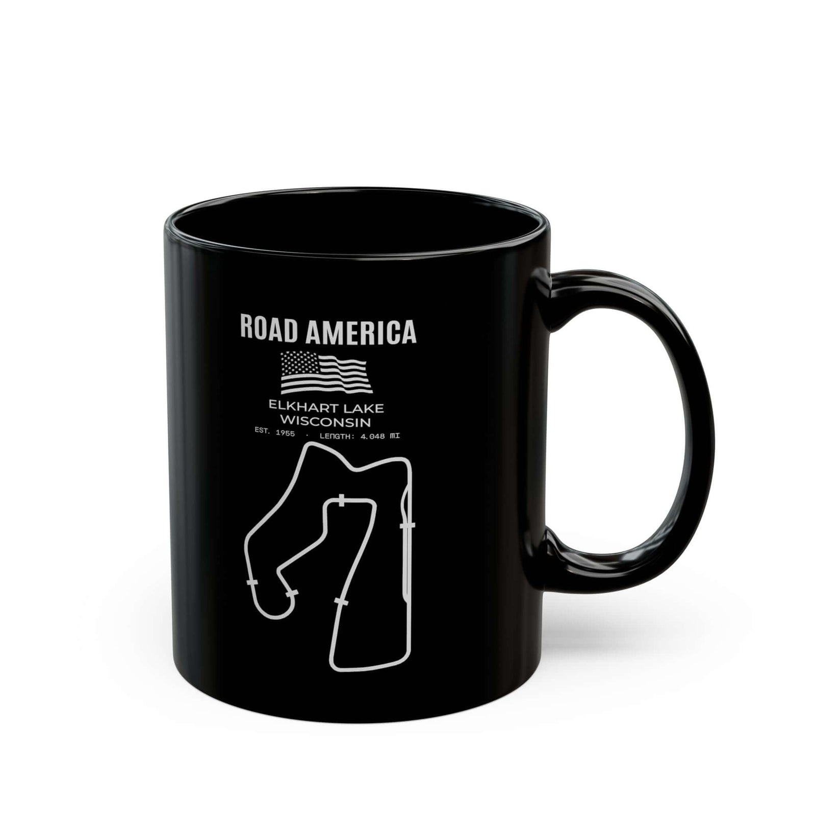 Road America Race Track Mug - 11oz black coffee mug, handle on the right
