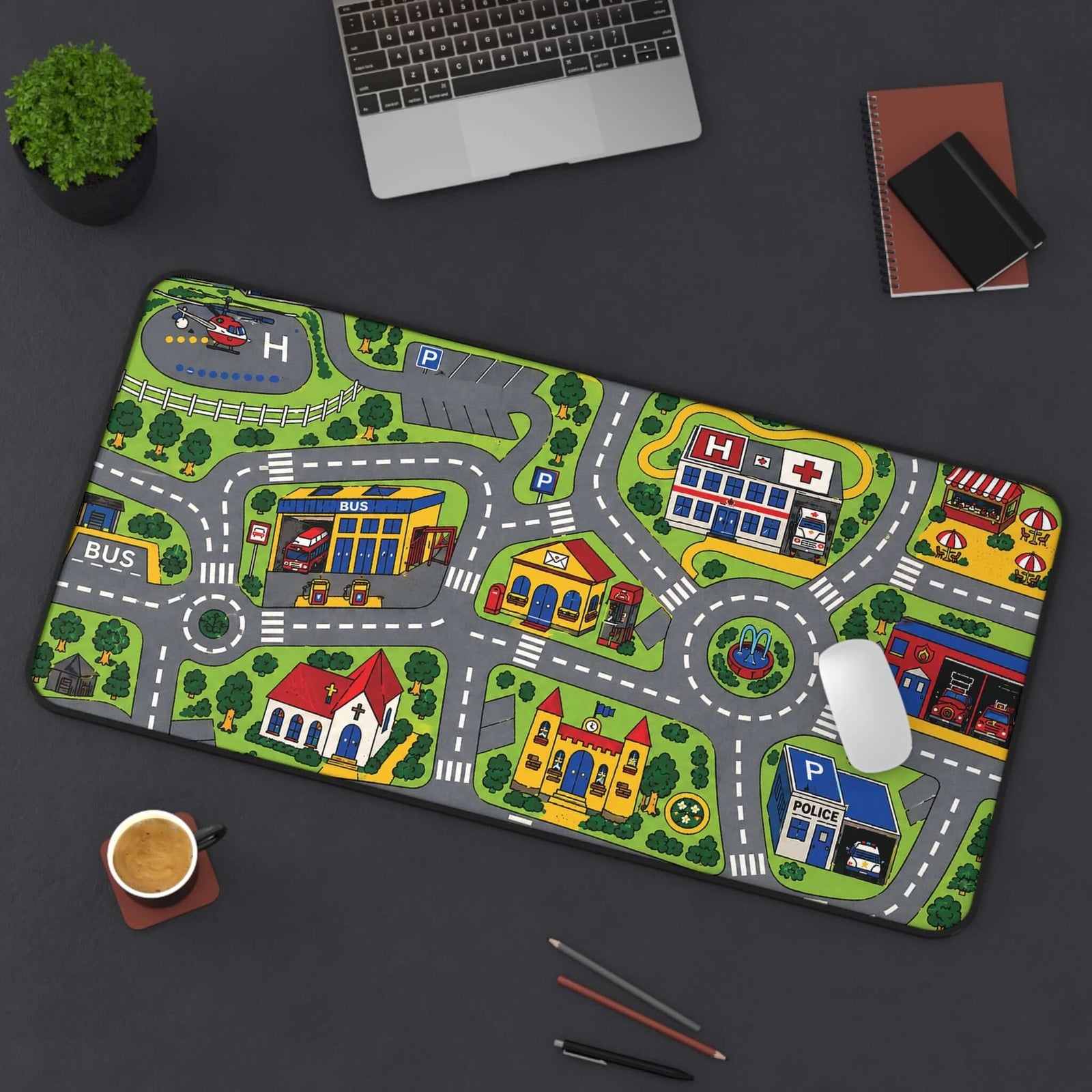 City Carpet desk mat lifestyle photo | Coworker gift decor | 365CarMods