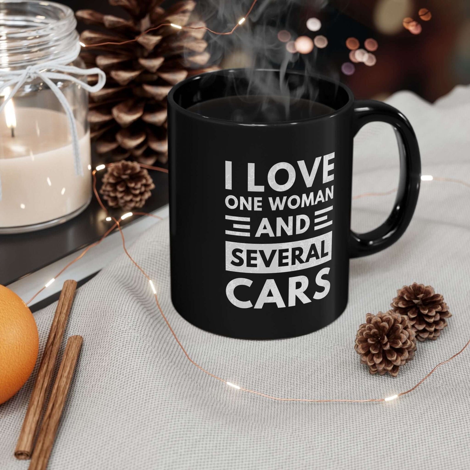 I Love One Woman and Several Cars Coffee Mug mug handle view - car lover gift