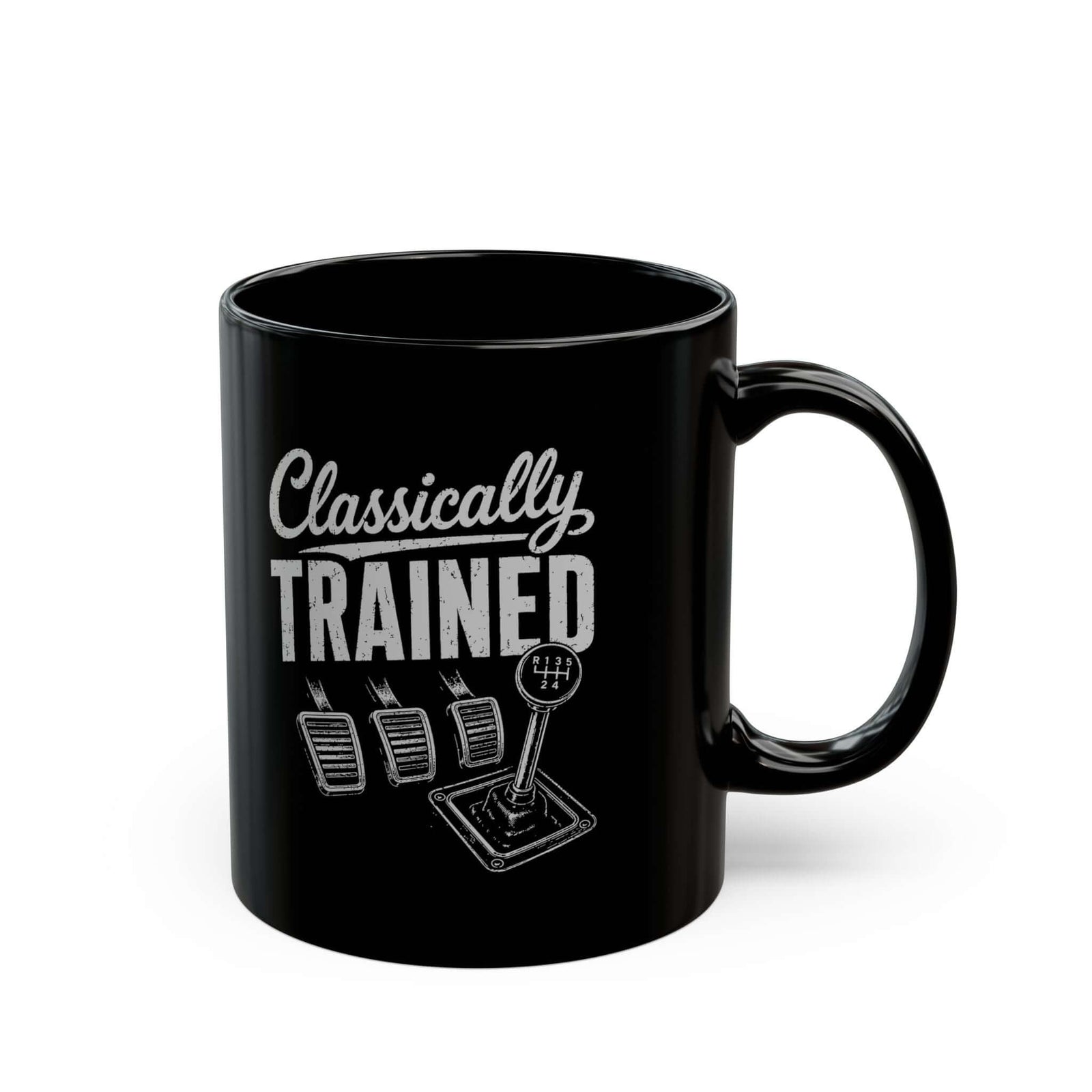 Classically Trained Manual Driver Mug - 11oz black coffee mug, handle on the right