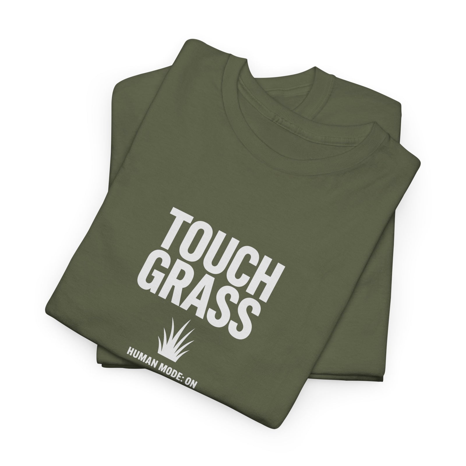 Touch Grass Human Mode On funny AI t-shirt - center chest graphic tee for programmers