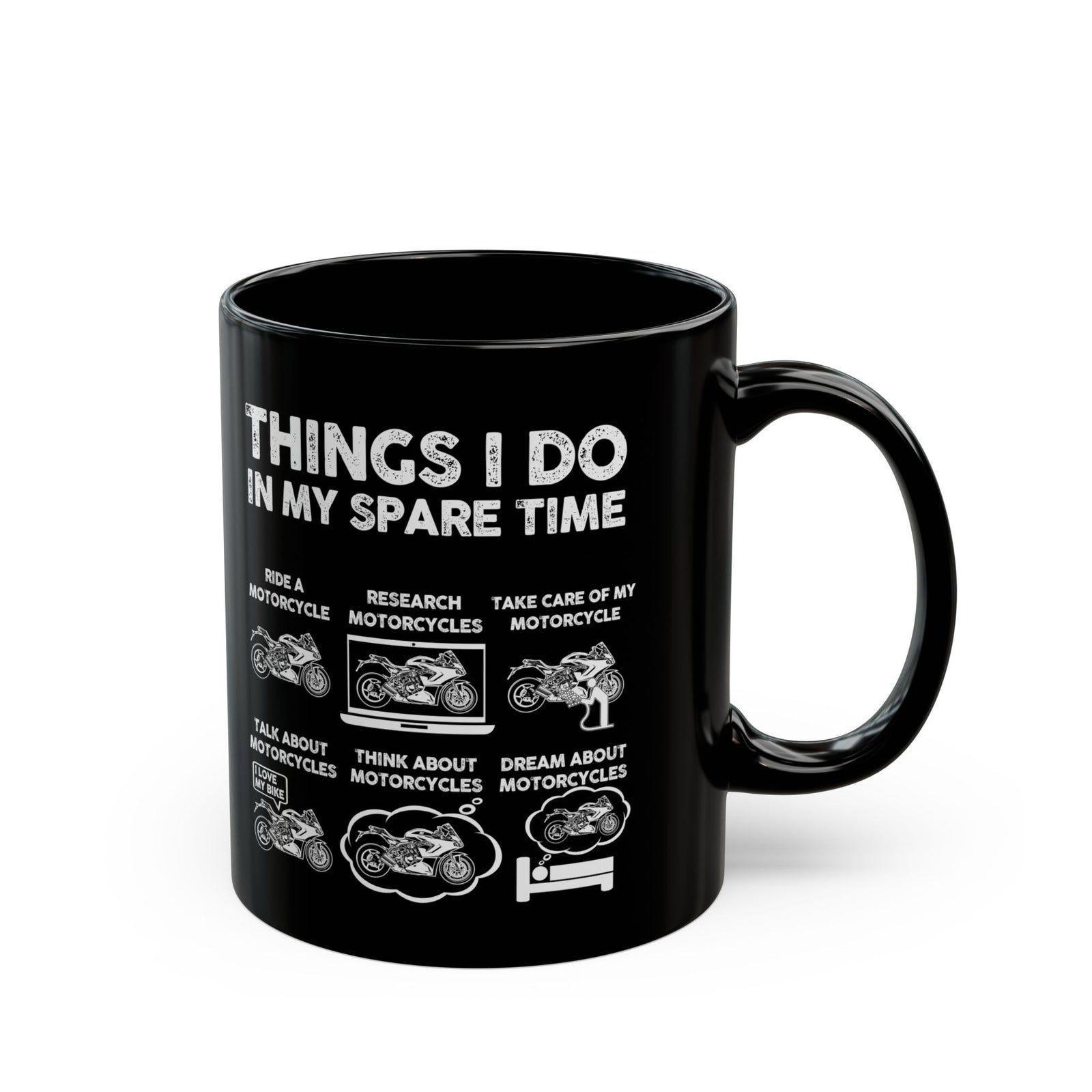 Things I Do in My Spare Time Sportsbike Mug - 11oz black coffee mug, handle on the right