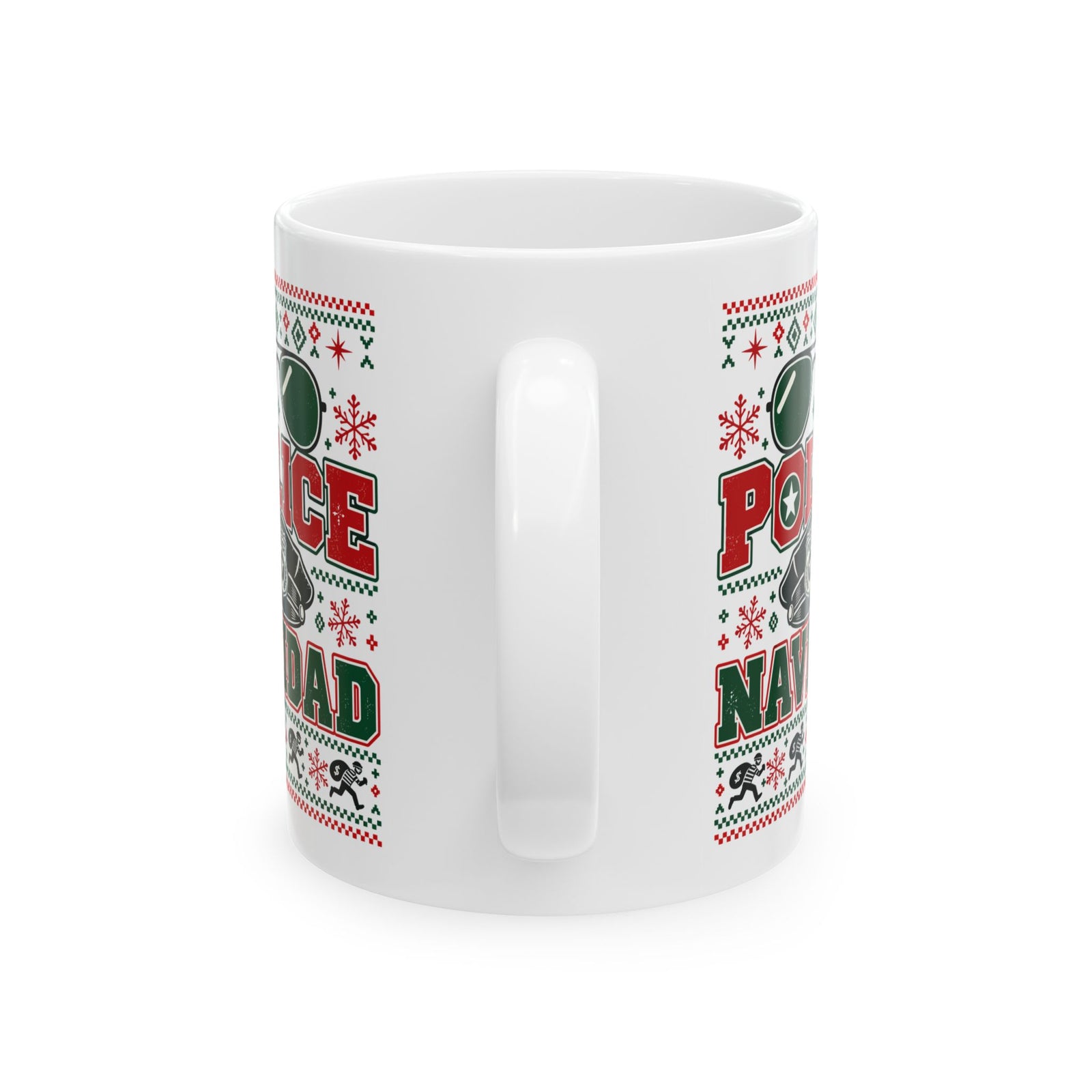 Police Navidad Coffee Mug - 11oz white coffee mug, handle facing front
