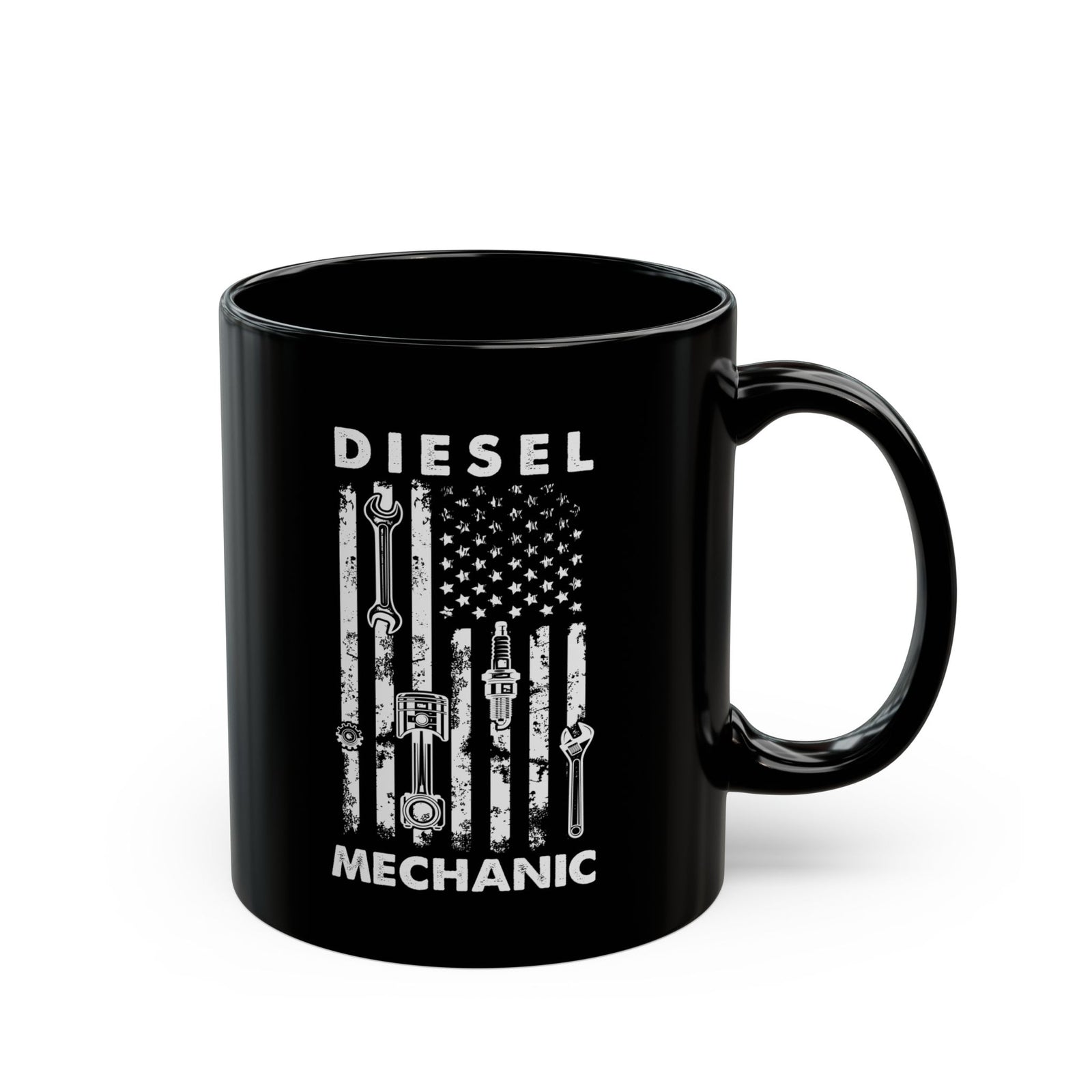 Diesel Mechanic Coffee Mug - 11oz black coffee mug, handle on the right