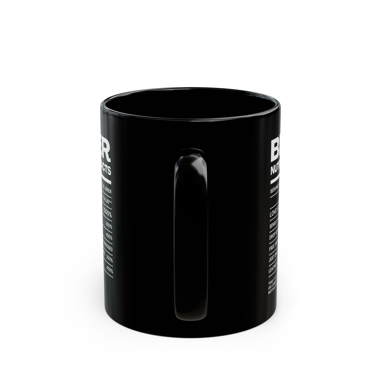 Biker Nutrition Facts Coffee Mug - 11oz black coffee mug, handle facing front