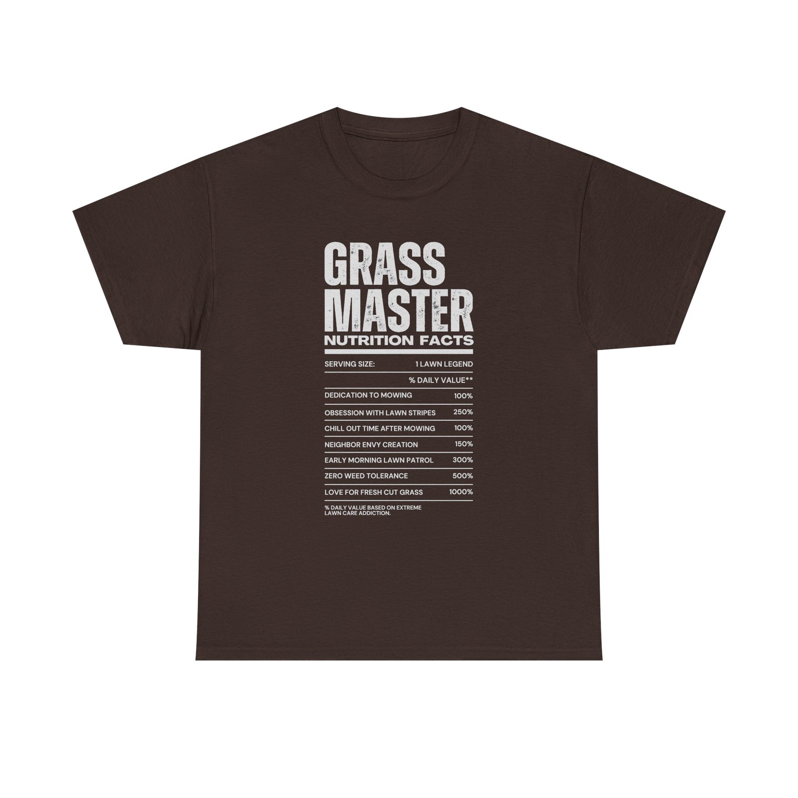 Grass Master Nutrition Facts shirt flat lay - funny yard work gift tee