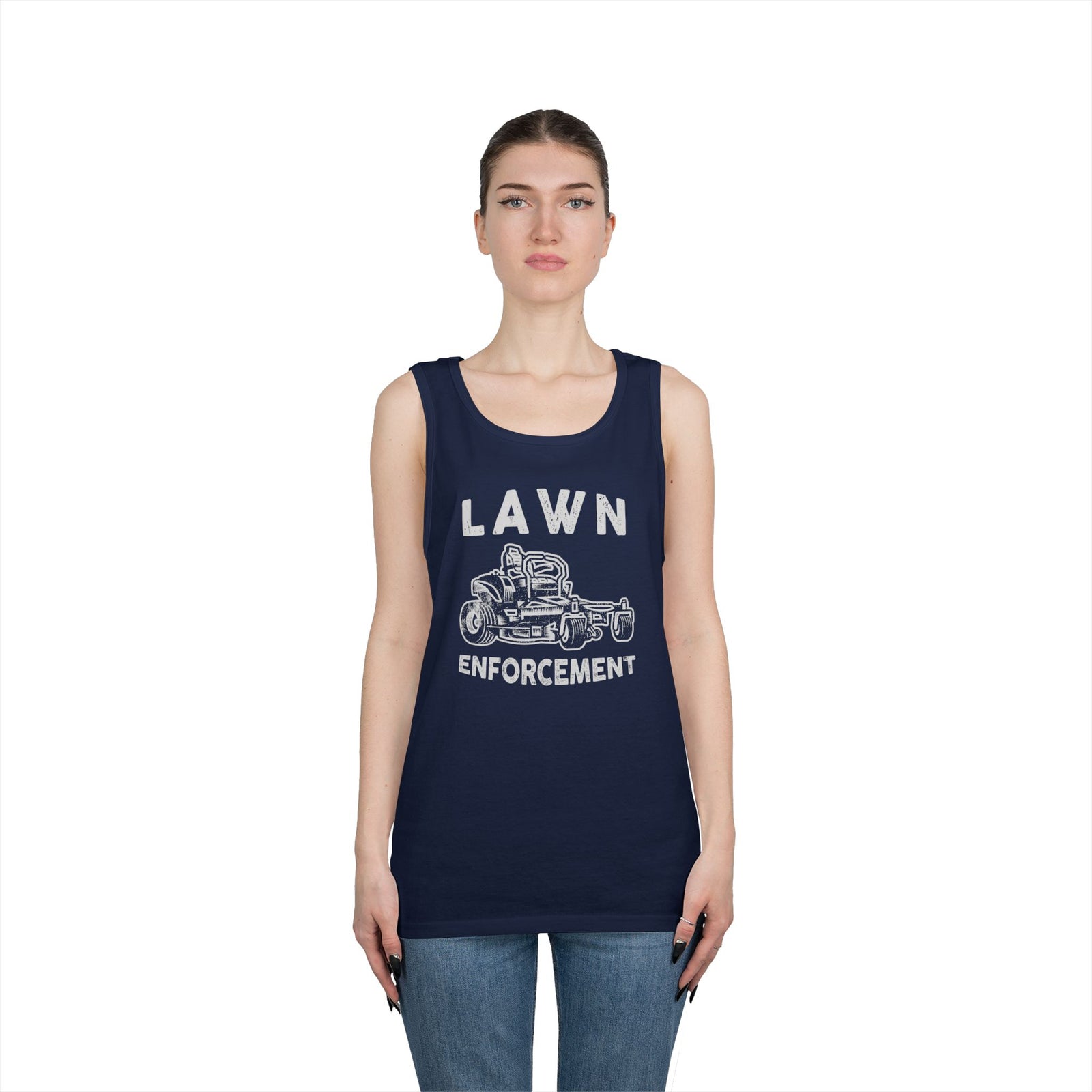 Lawn Enforcement Tank Top for Men, Funny Mowing Officer Sleeveless Shirt, Zero Turn Mower Gift, Gardener Singlet