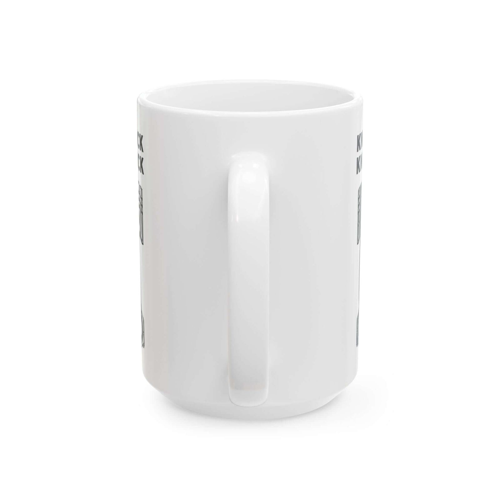 Knock Knock Broken Piston Coffee Mug - 15oz white coffee mug, handle facing front
