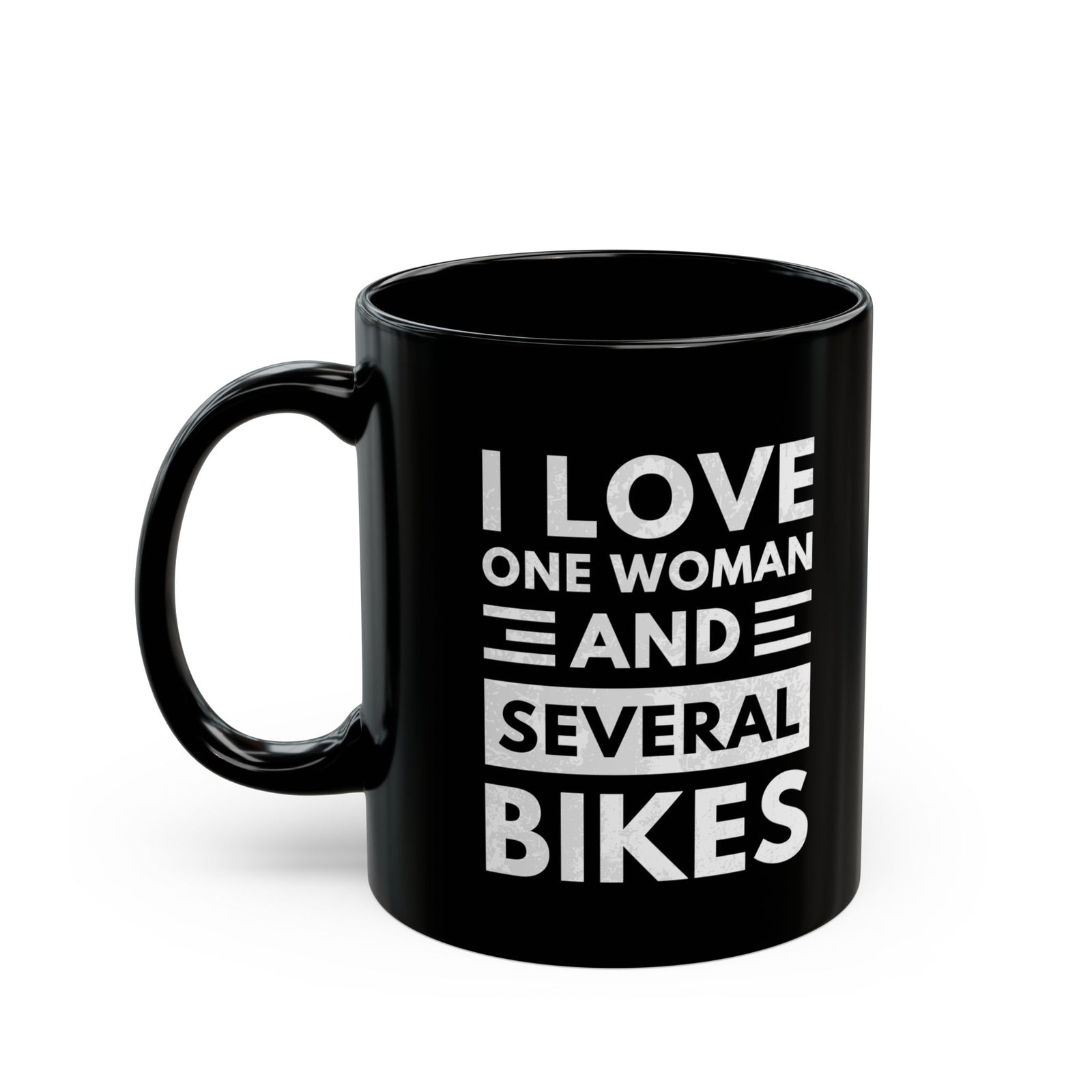 I Love One Woman and Several Bikes Coffee Mug - 11oz black coffee mug, handle on the left