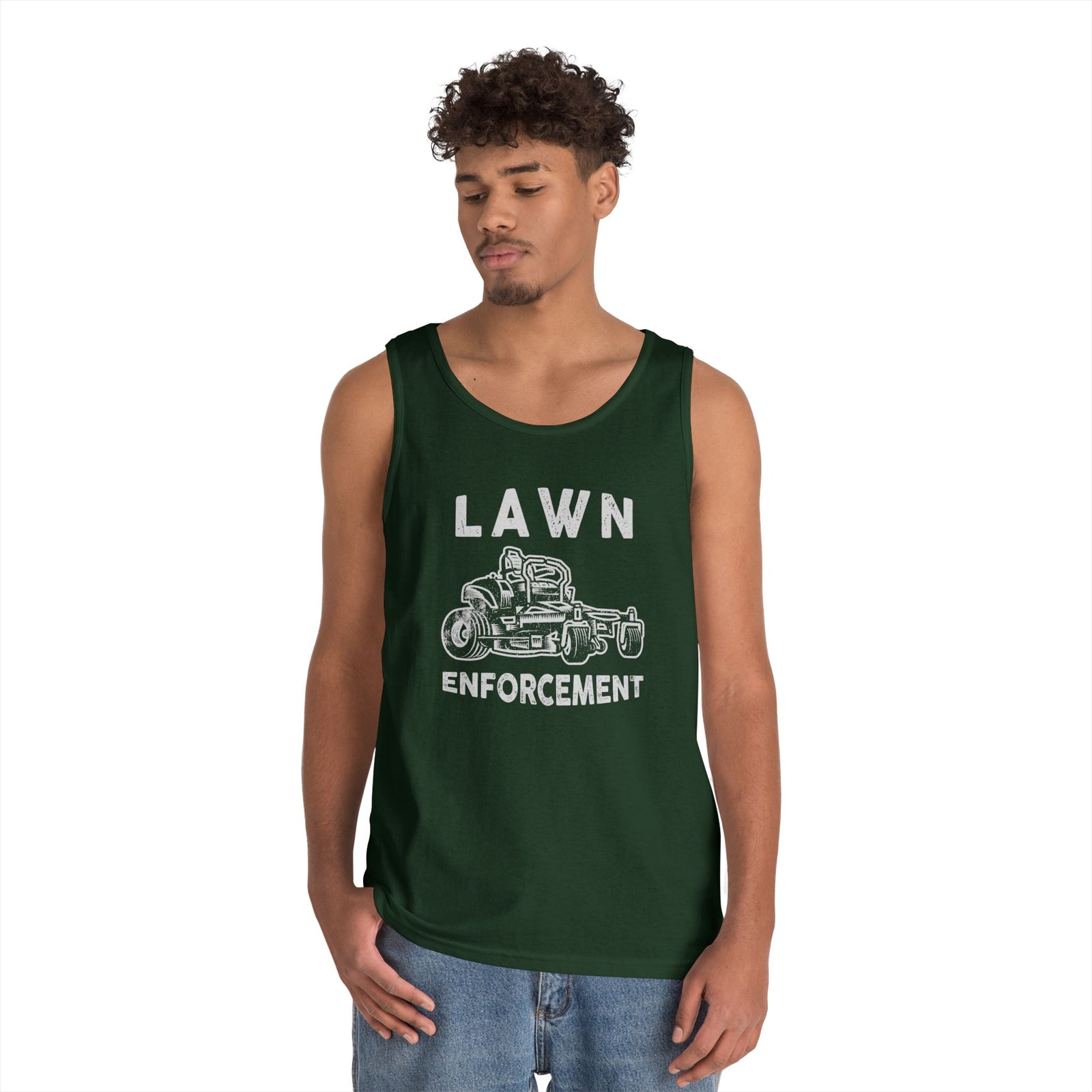 Lawn Enforcement Tank Top for Men, Funny Mowing Officer Sleeveless Shirt, Zero Turn Mower Gift, Gardener Singlet