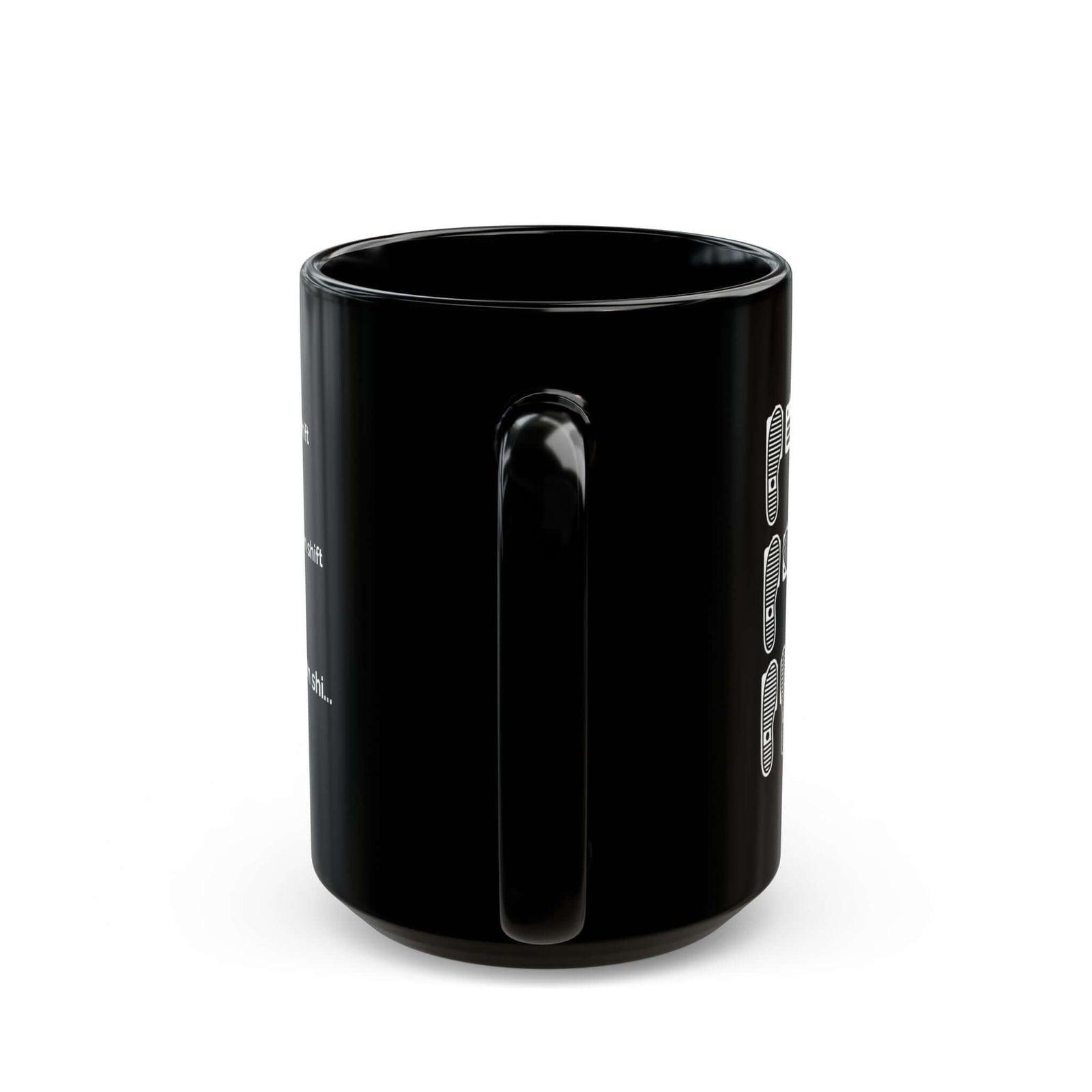 Heel Toe Rev Match Coffee Mug - 15oz black coffee mug, handle facing front