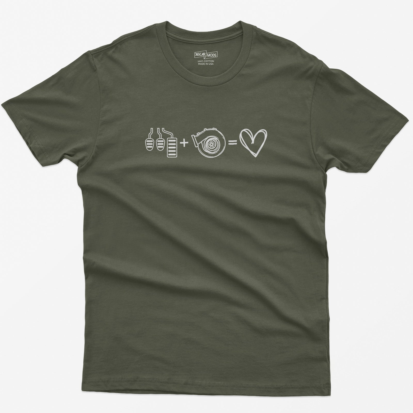3 Pedals + Turbo = Love T-Shirt - Military Green