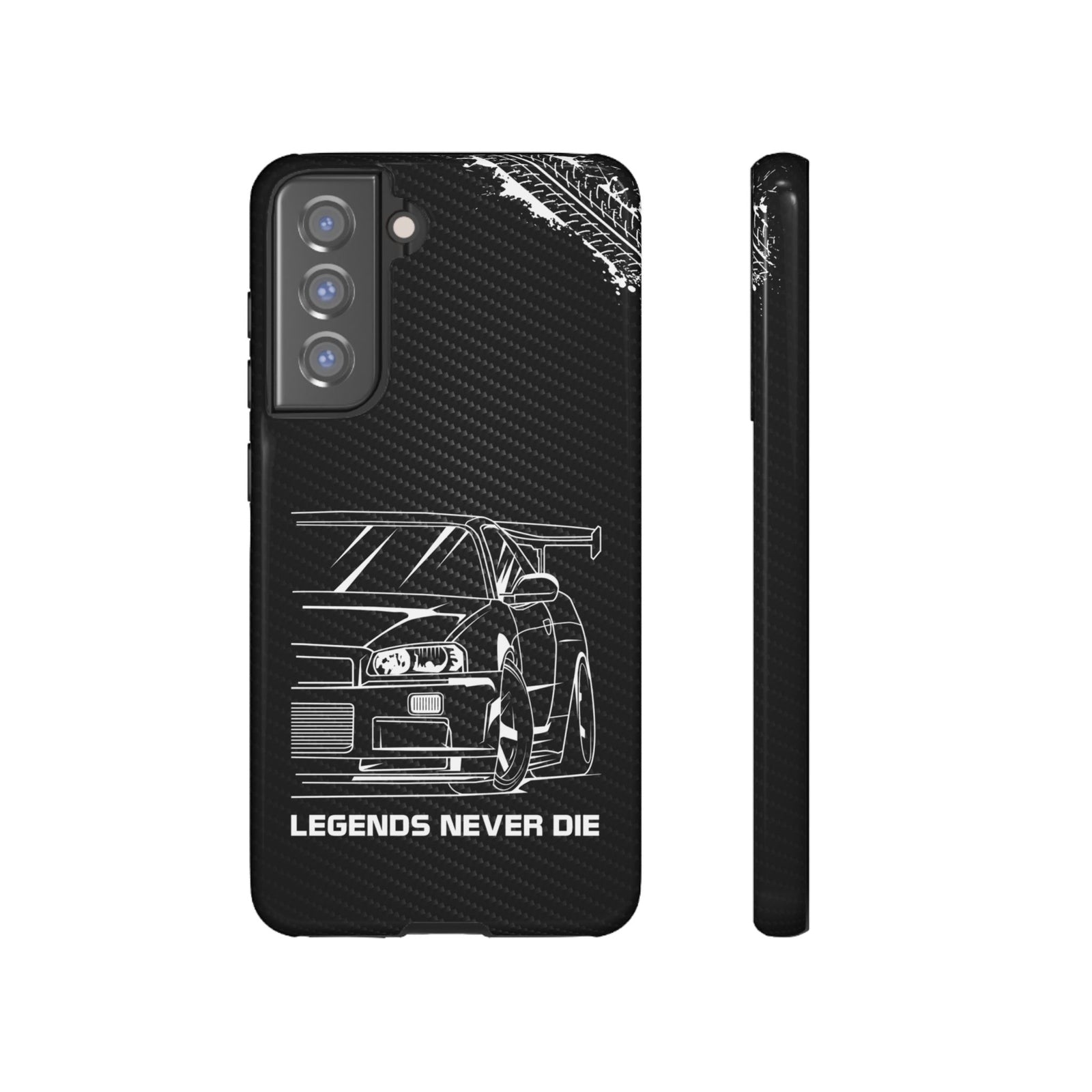 JDM Legends Never Die Tough Phone Case - Samsung Galaxy S21 FE, glossy, front and side view