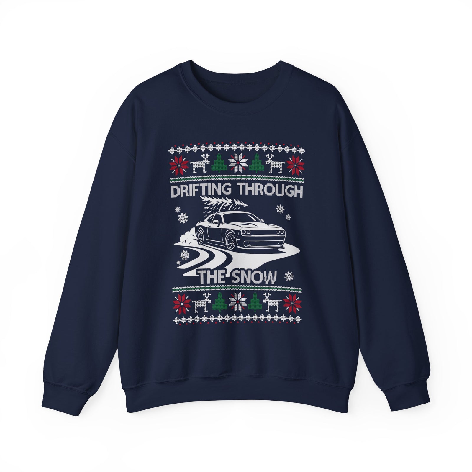 Drift Car Sweatshirt - Drifting Through the Snow Ugly Christmas Sweater