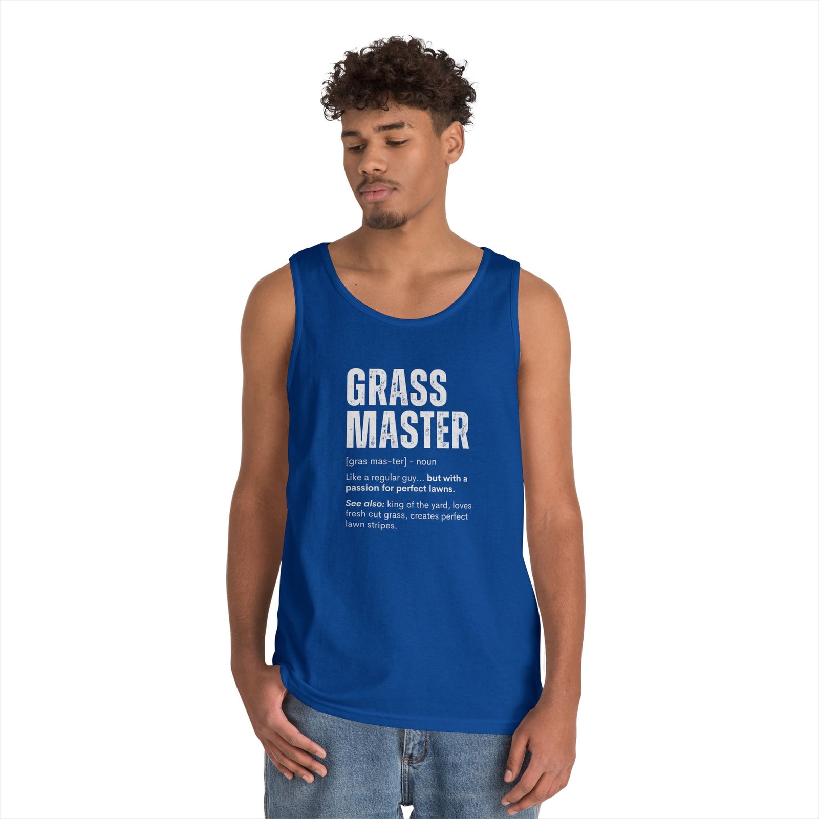 Grass Master Tank Top for Men, Funny Lawn Care Definition Sleeveless Shirt, Mowing Gift, Yard Work Singlet