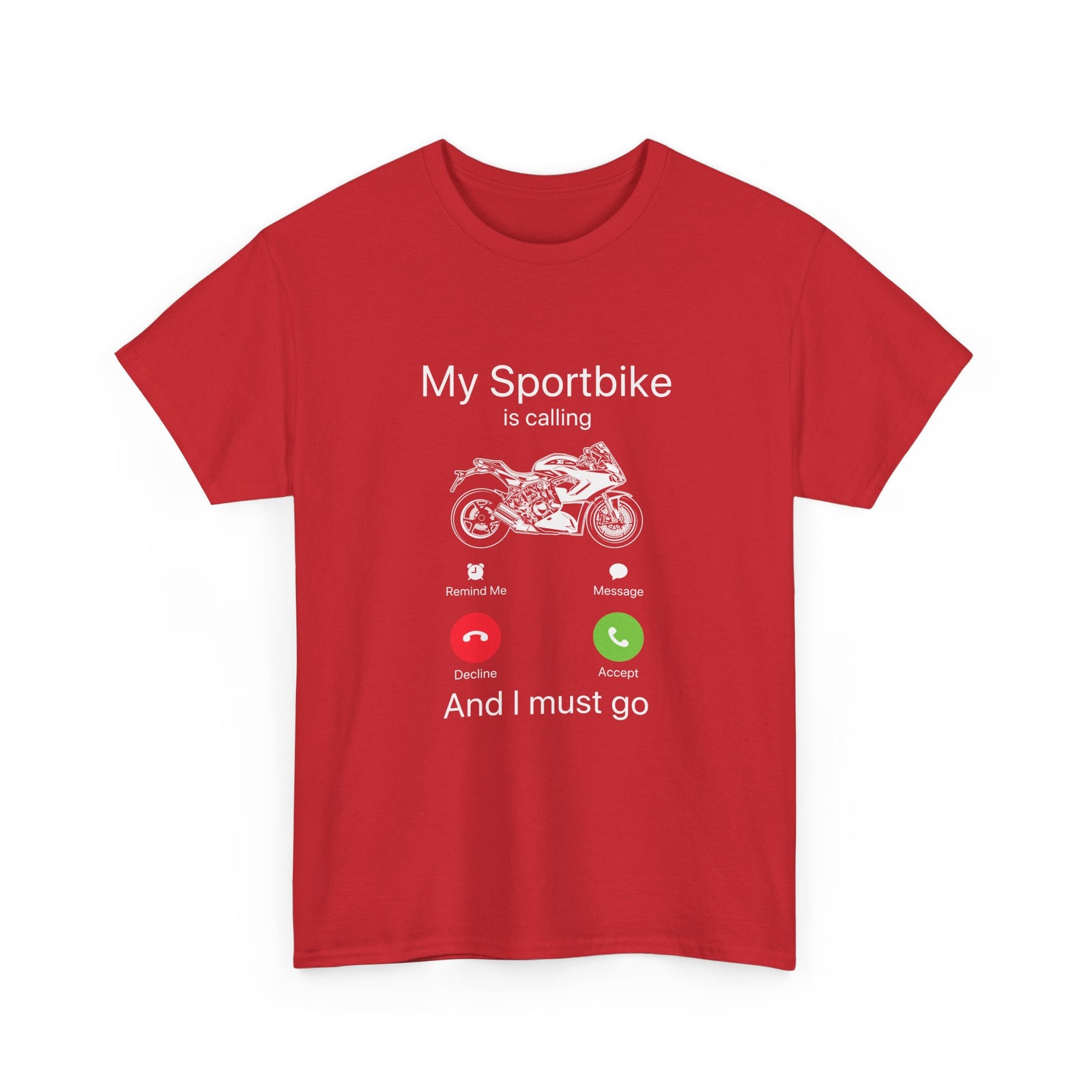 My Sportbike is Calling t-shirt - DTG print quality close up - funny motorcycle gift