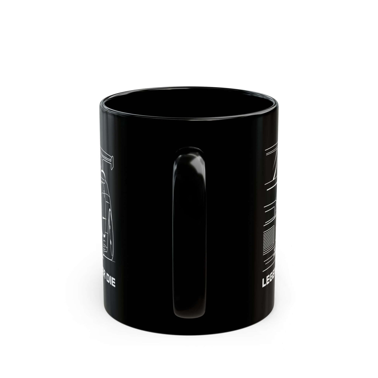 JDM Legends Never Die Coffee Mug - 11oz black coffee mug, handle facing front