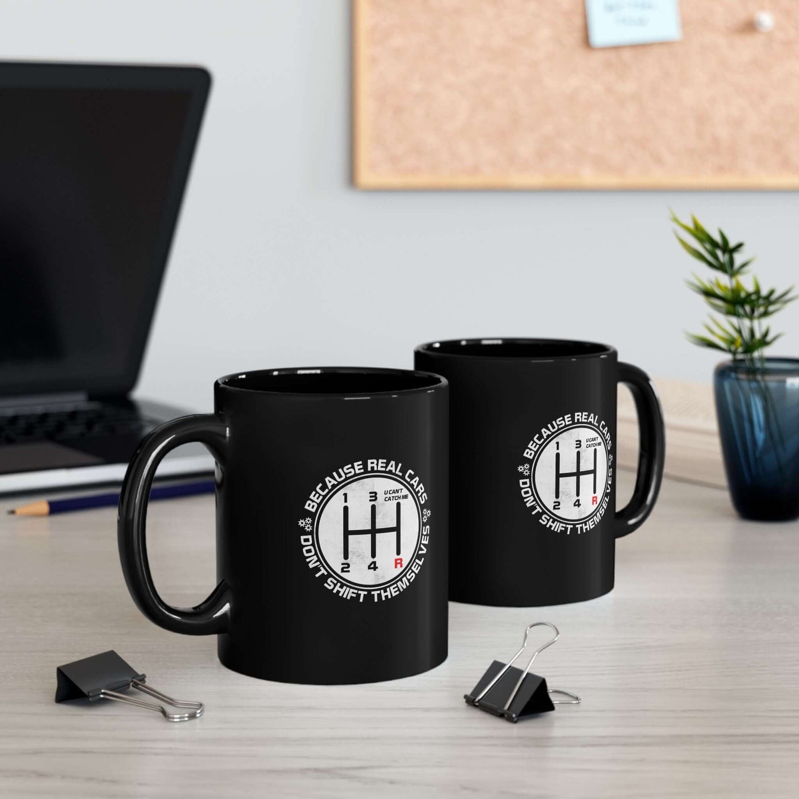 Real Cars Don't Shift Themselves Mug mug back view - car enthusiast gift