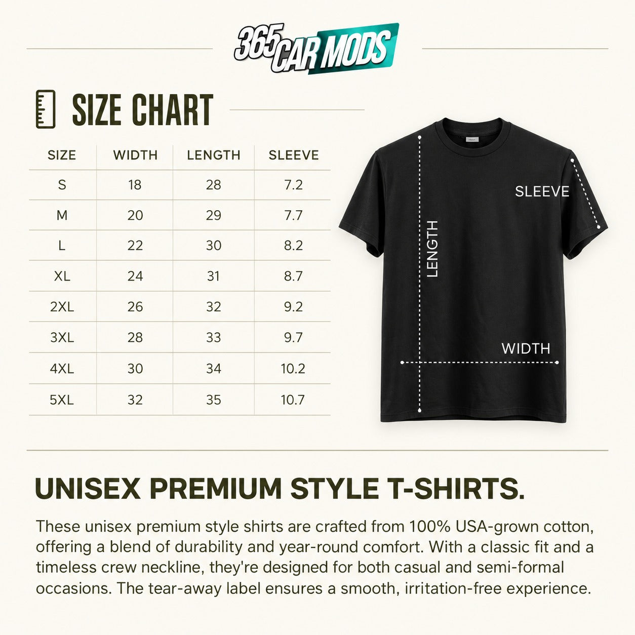 Gildan 5000 T-shirt size guide