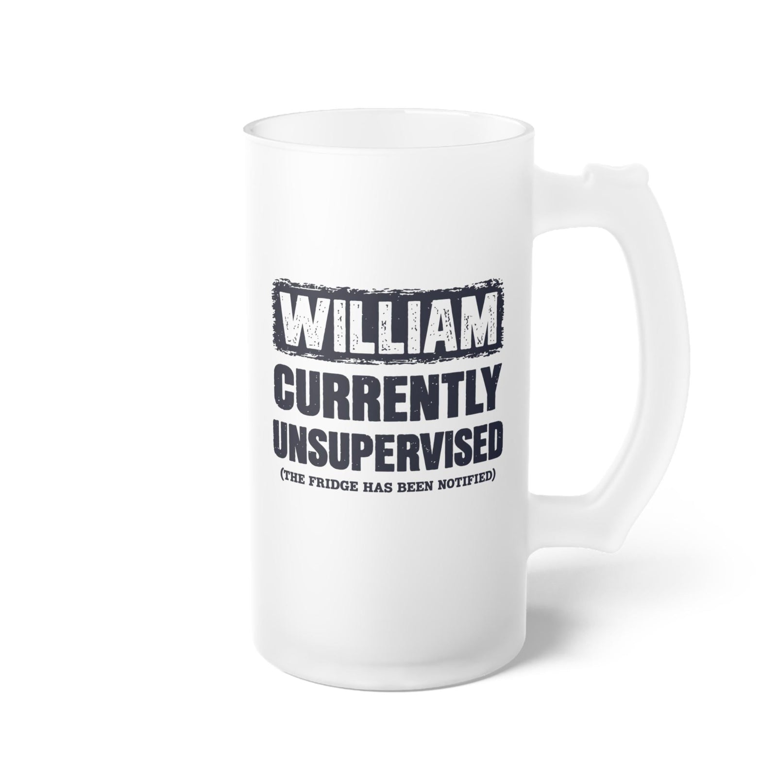 Currently Unsupervised Personalized Beer Mug - handle side view of the mug