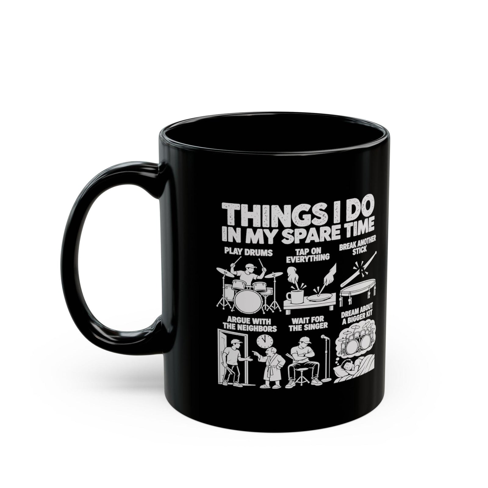 11 oz drummer spare time mug, handle on the left